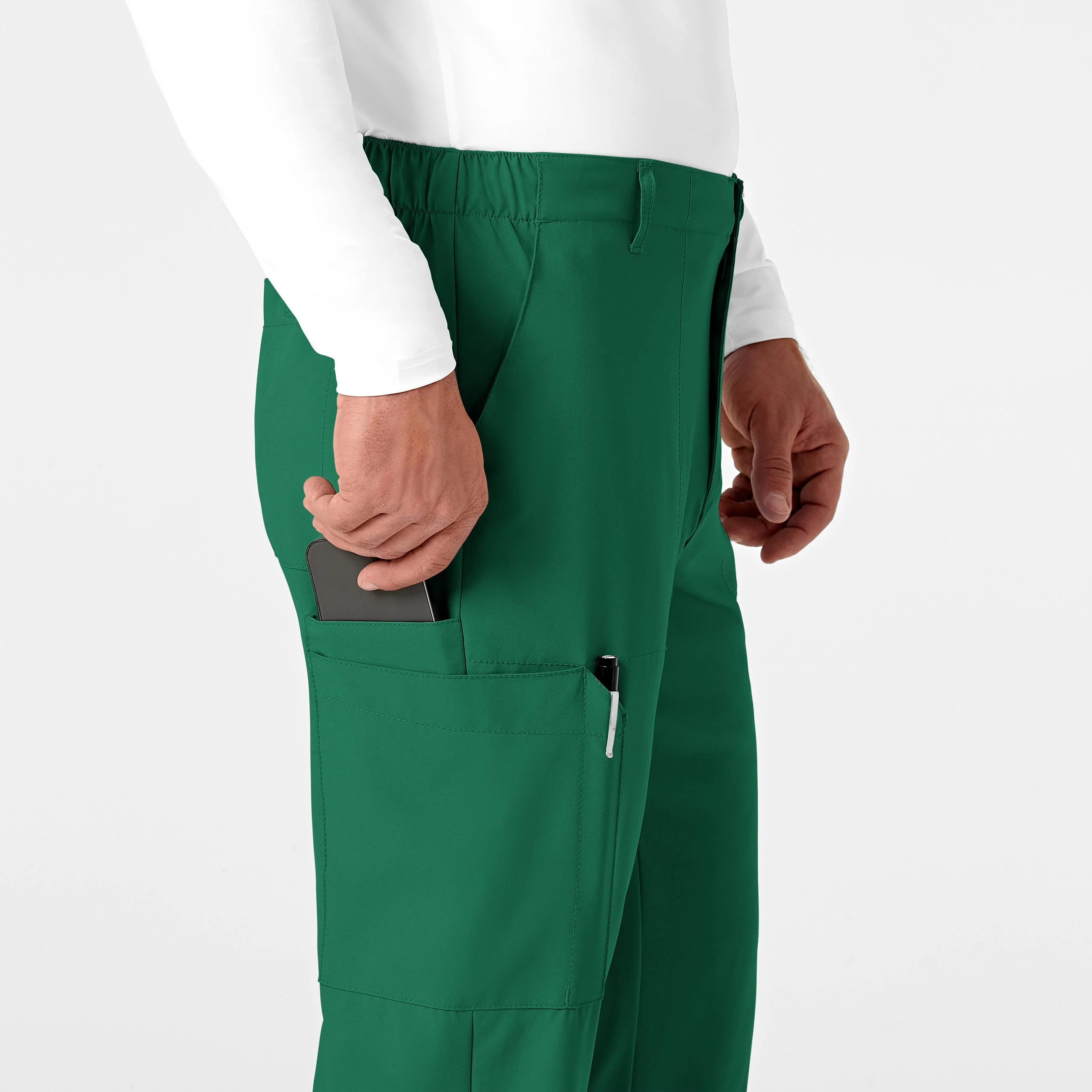 W123 Men's Flat Front Cargo Scrub Pant - Hunter - Image 6