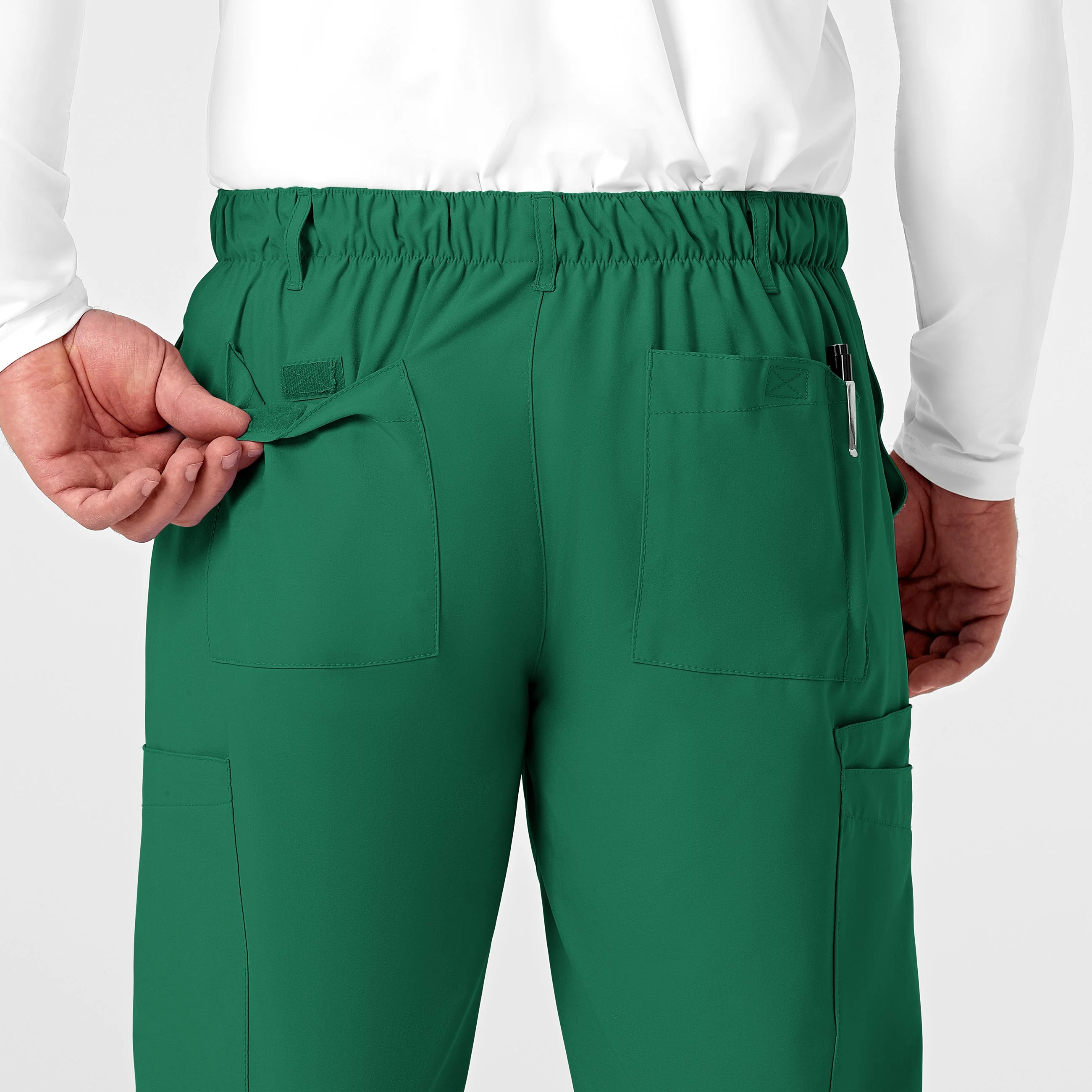 W123 Men's Flat Front Cargo Scrub Pant - Hunter - Image 9
