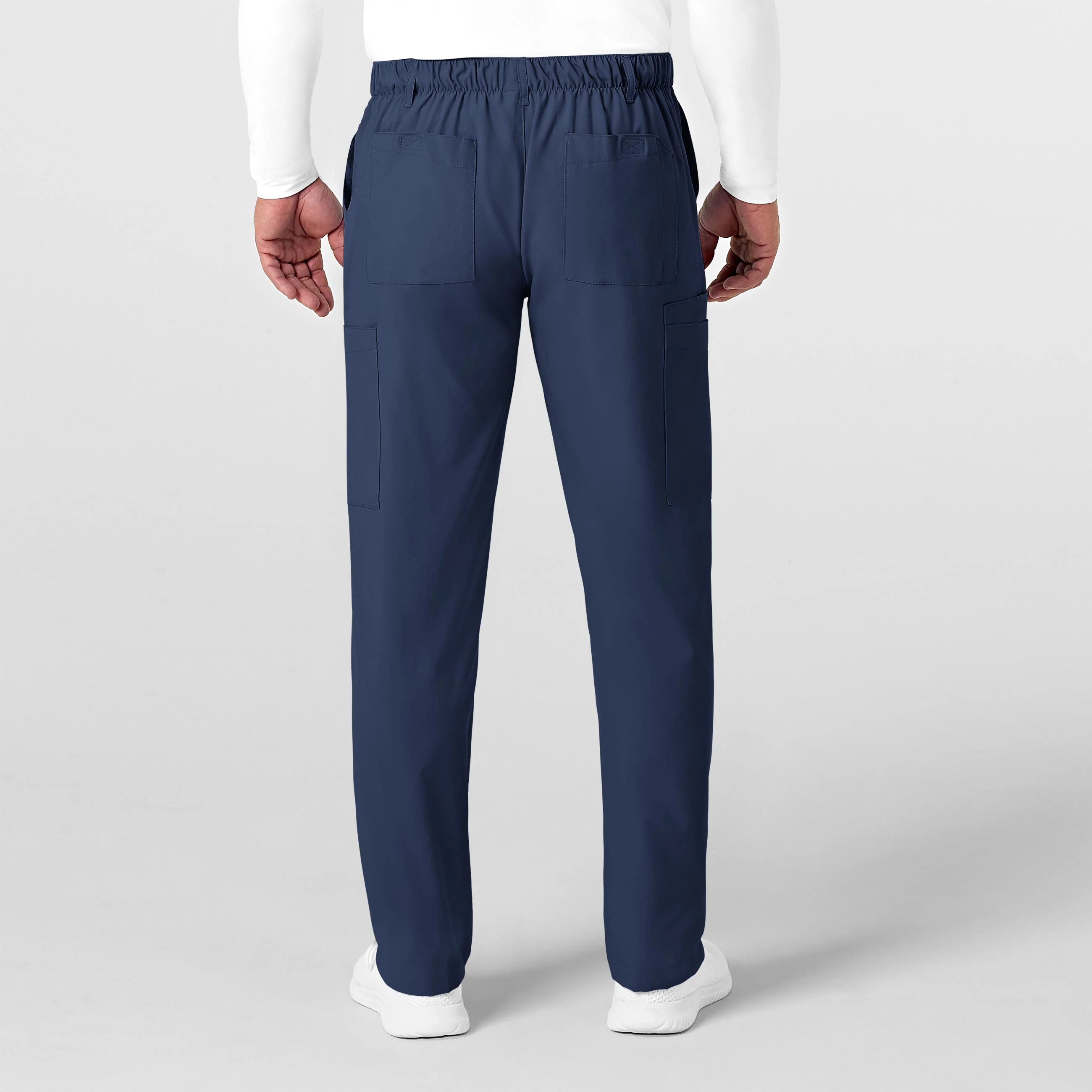 W123 Men's Flat Front Cargo Scrub Pant - Navy - Image 2