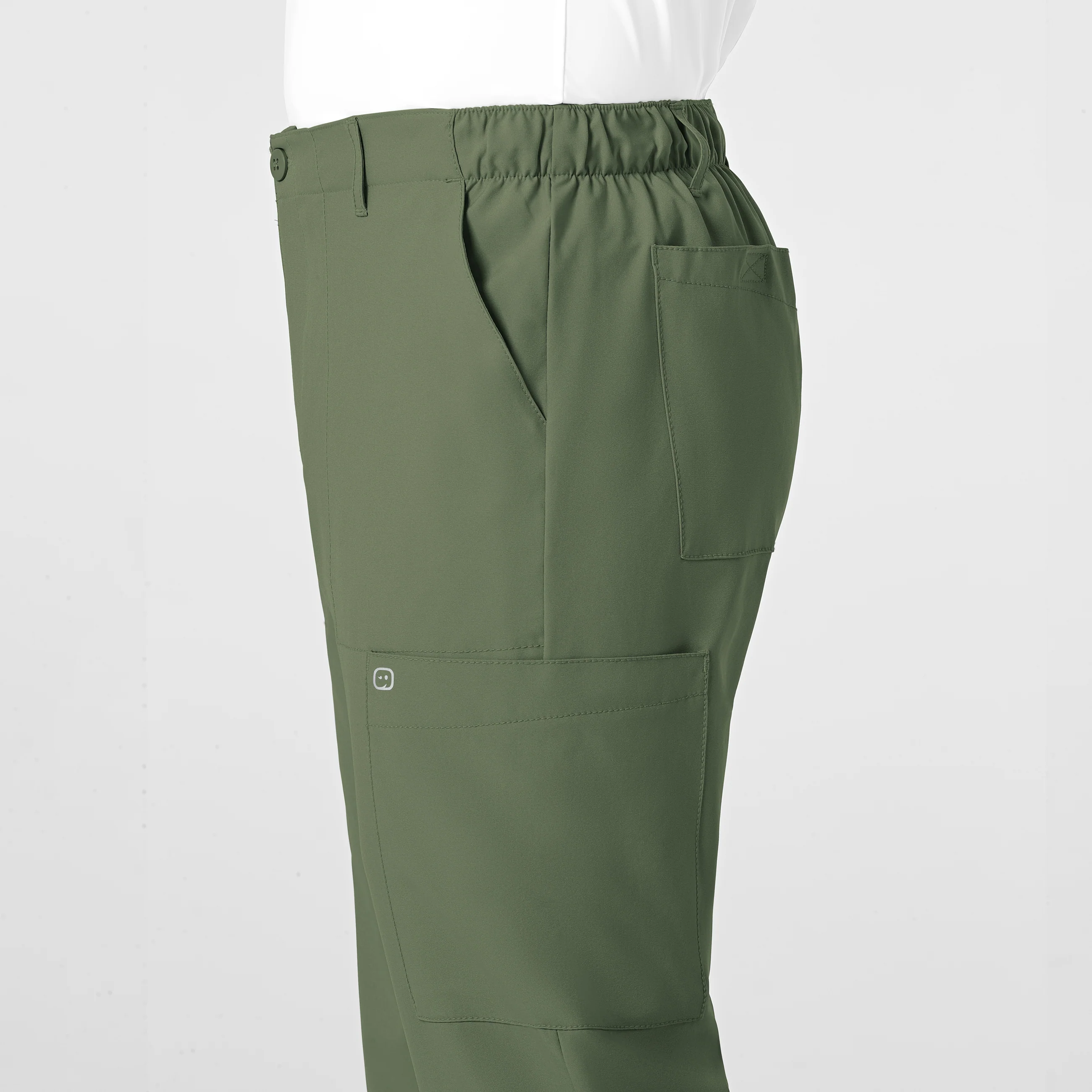 W123 Men's Flat Front Cargo Scrub Pant - Olive - Image 7