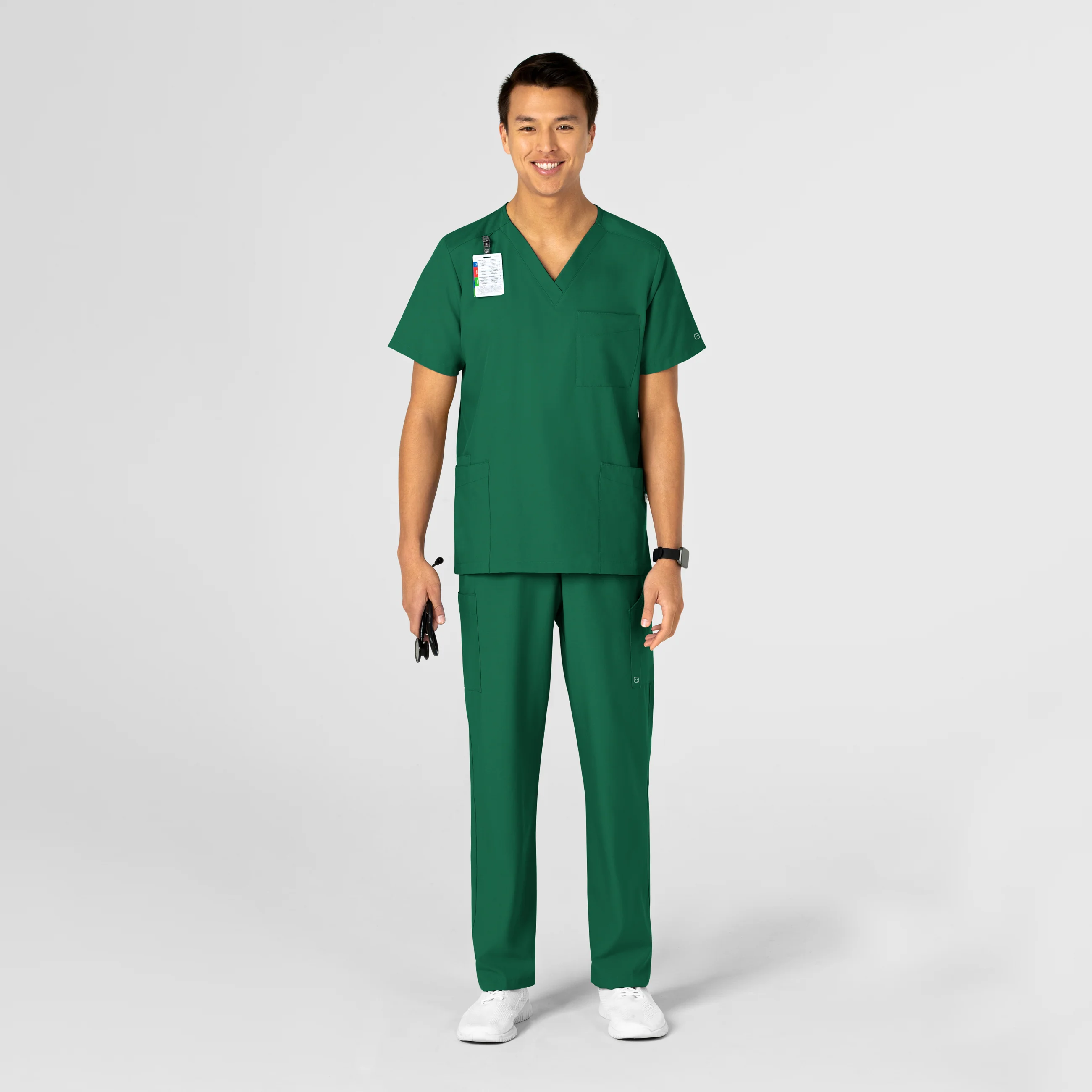 W123 Unisex 4 Pocket Utility Scrub Top - Hunter - Image 3