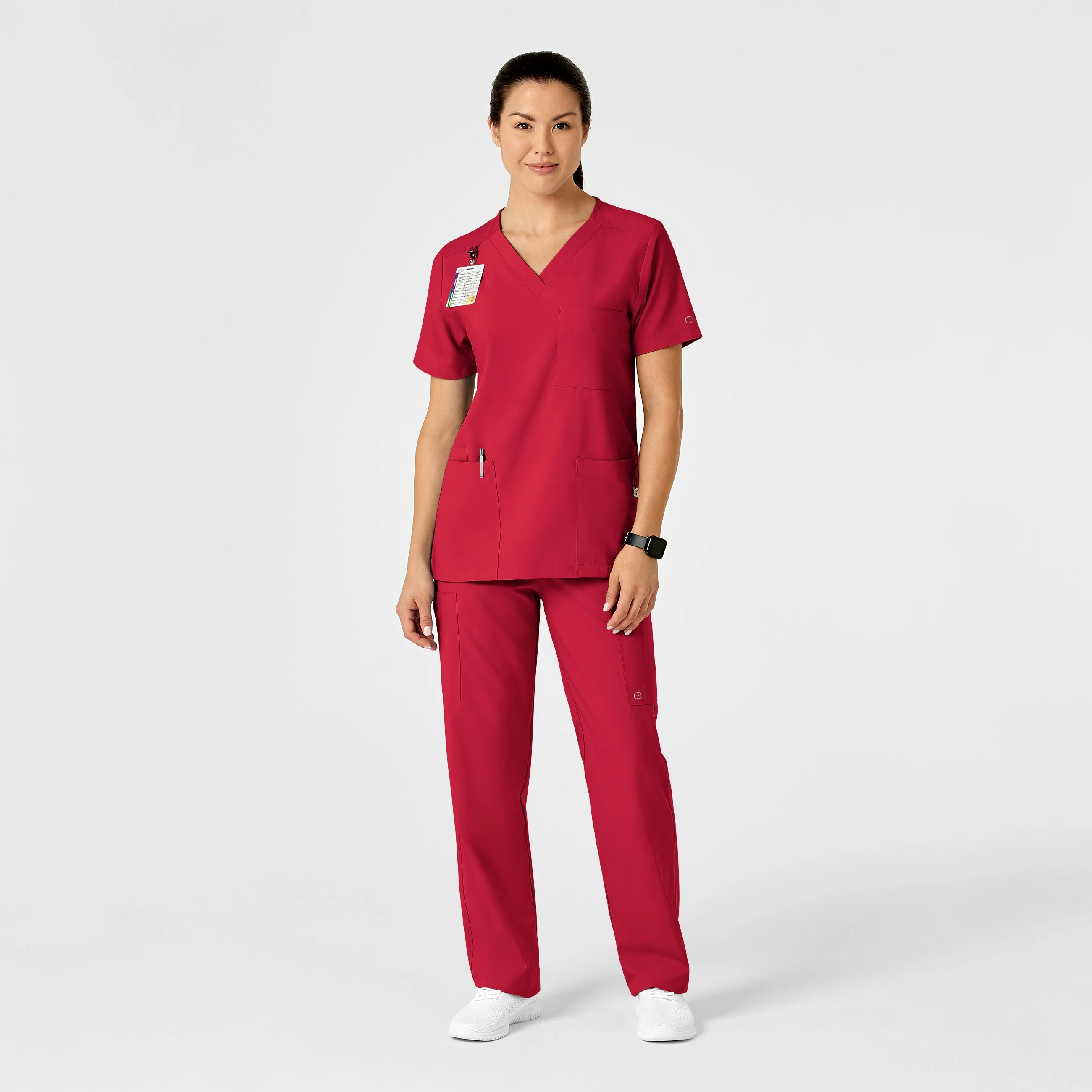 W123 Unisex Multi-Cargo Scrub Pant - Red - Image 5