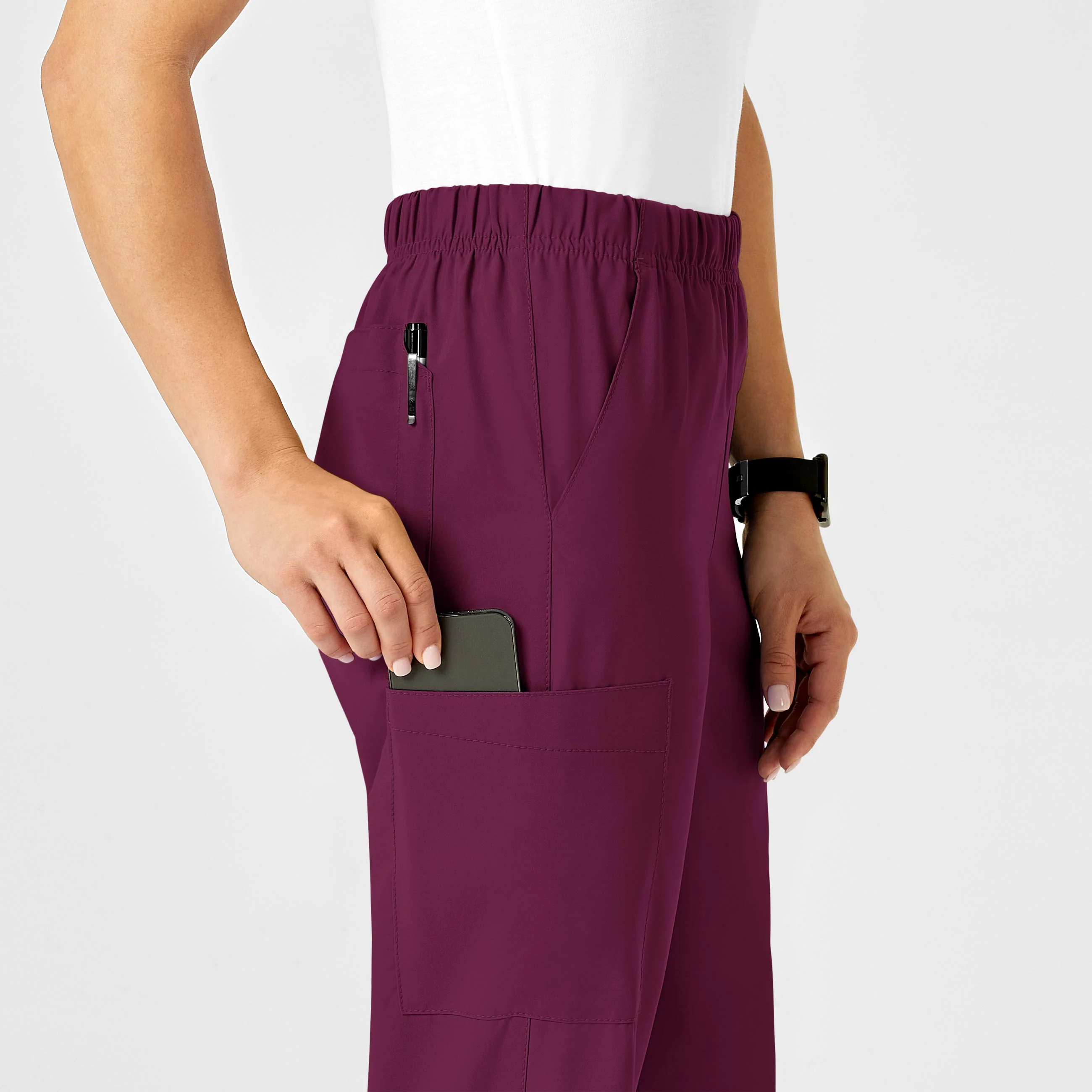 W123 Unisex Multi-Cargo Scrub Pant - Wine - Image 11