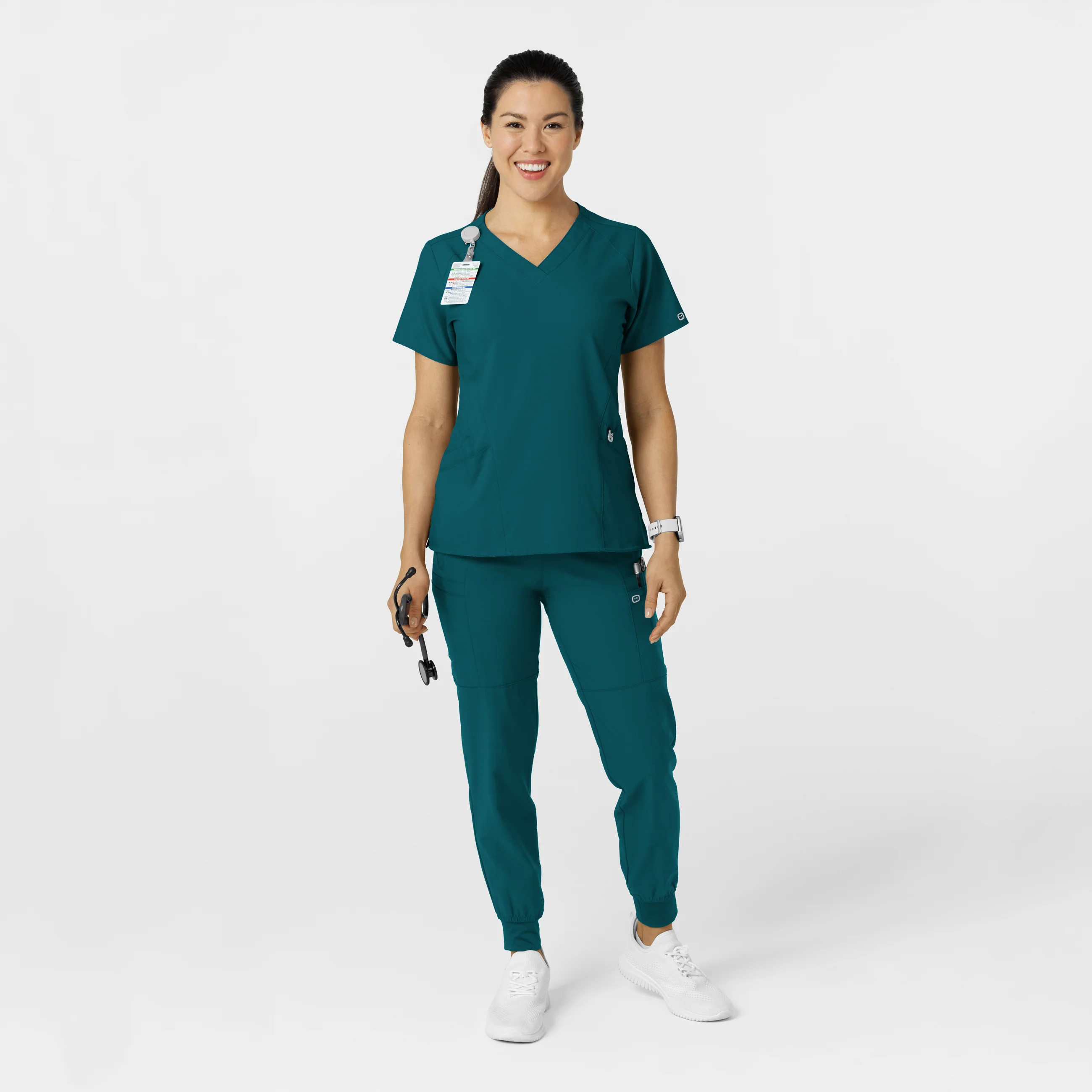 W123 Women's Comfort Waist Cargo Jogger Scrub Pant - Caribbean - Image 3