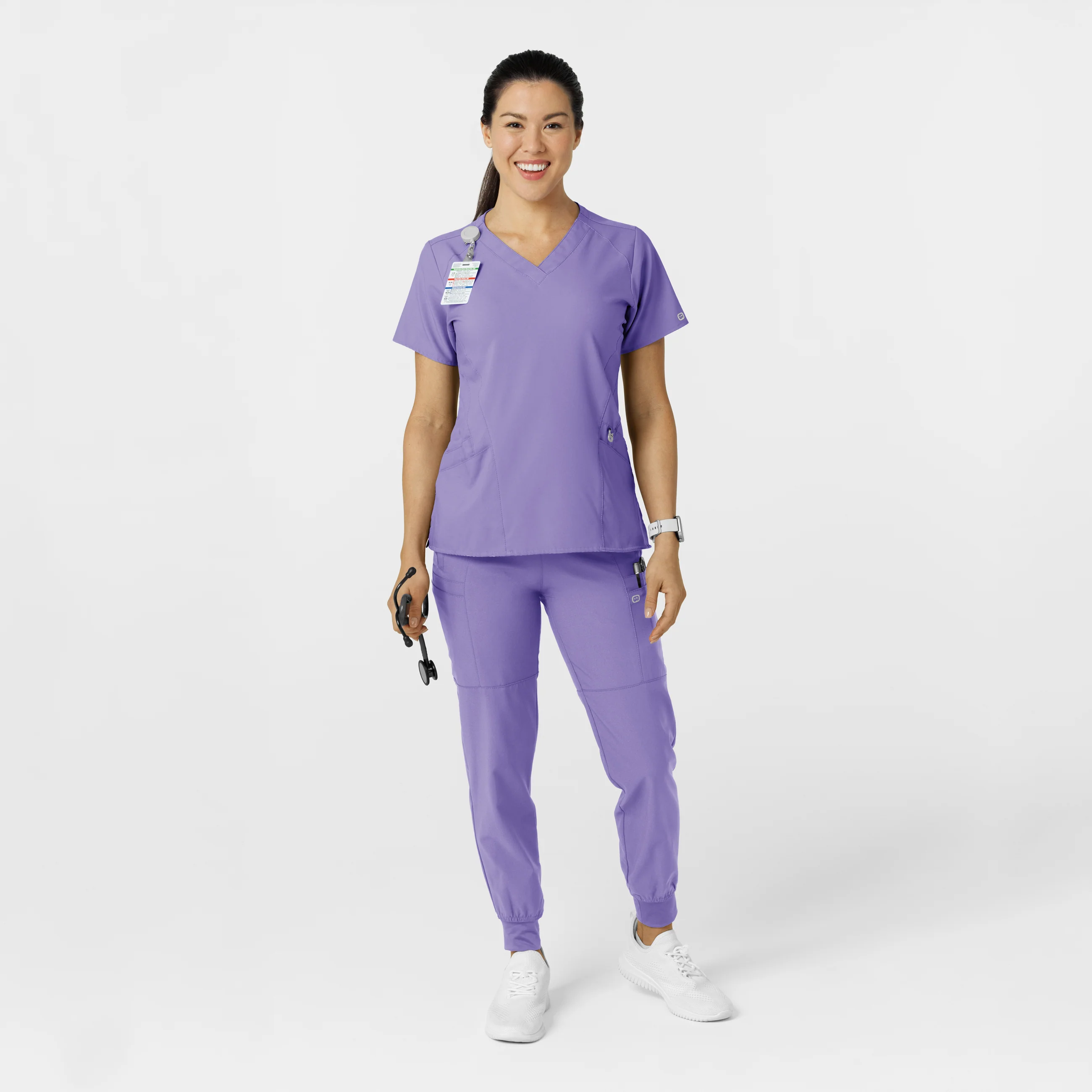 W123 Women's Comfort Waist Cargo Jogger Scrub Pant - Iris Purple - Image 3