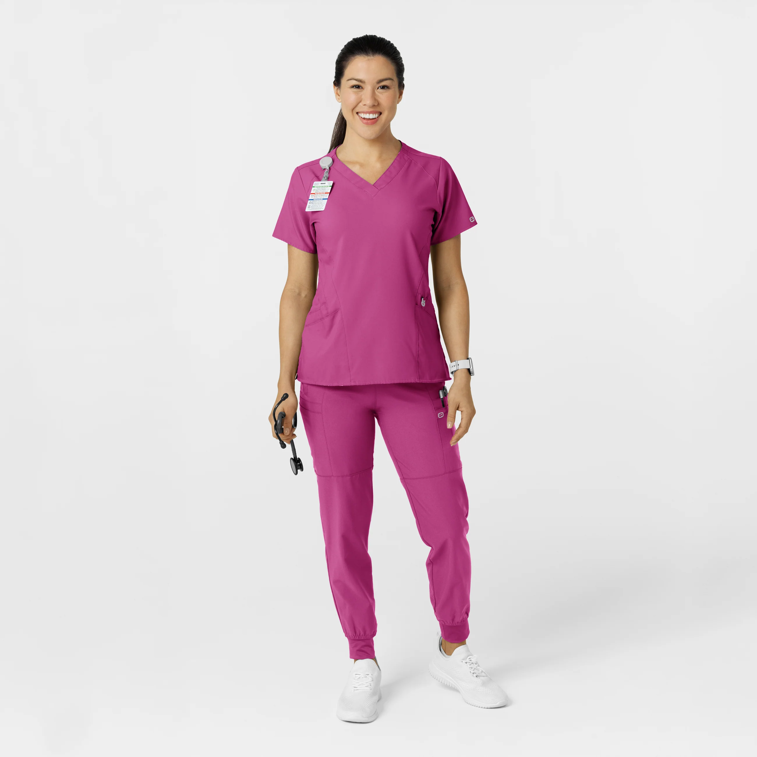 W123 Women's Comfort Waist Cargo Jogger Scrub Pant - Raspberry - Image 3