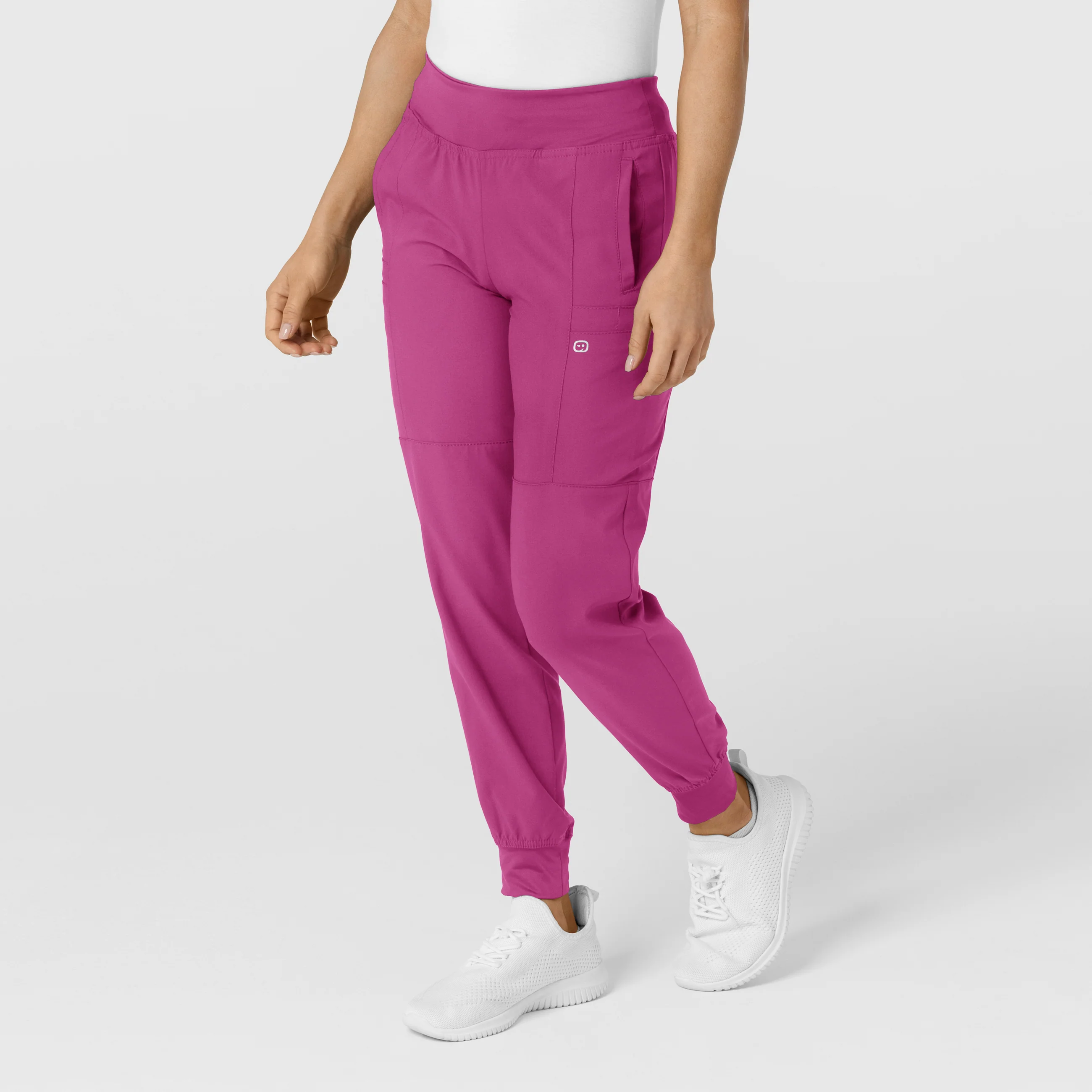 W123 Women's Comfort Waist Cargo Jogger Scrub Pant - Raspberry - Image 4