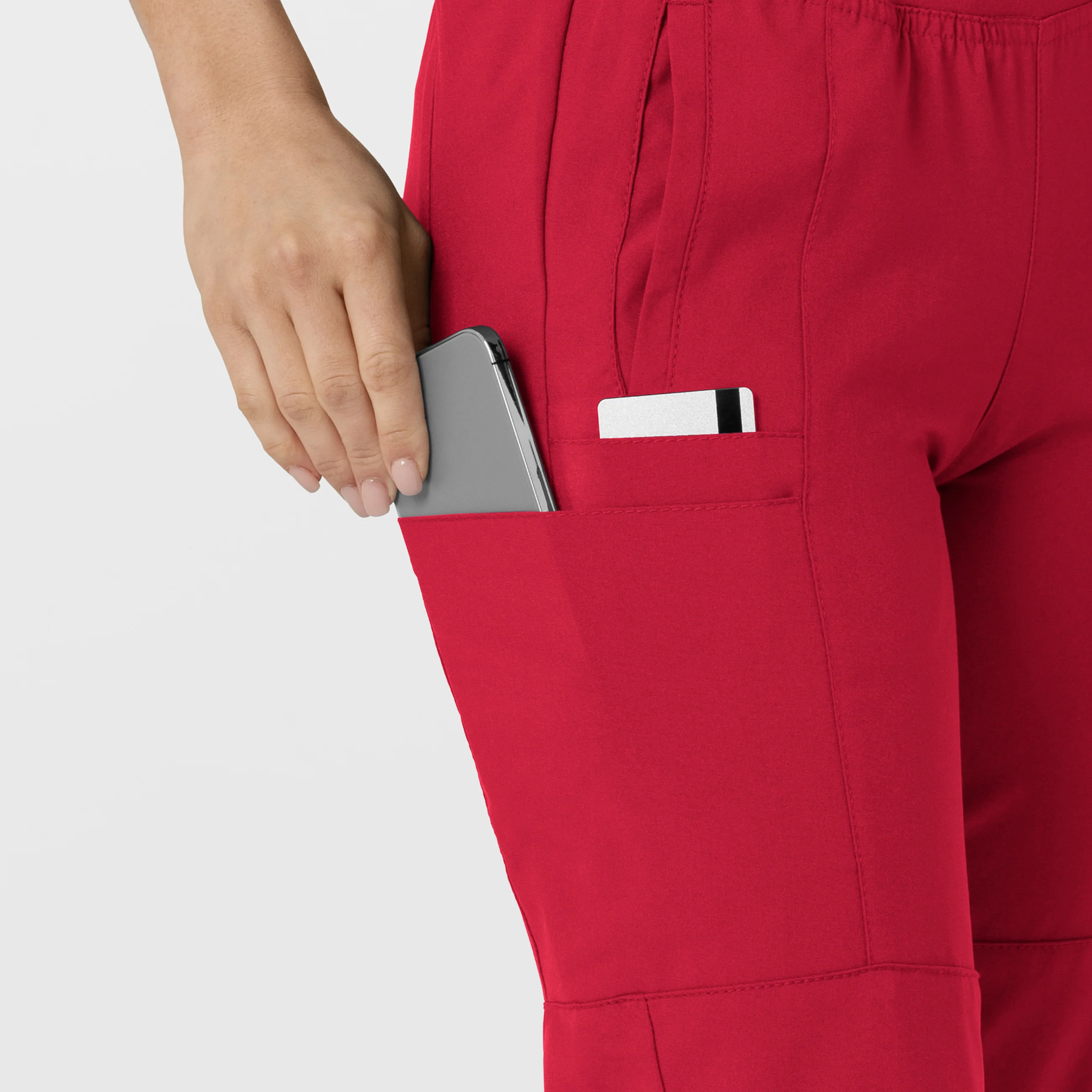 W123 Women's Comfort Waist Cargo Jogger Scrub Pant - Red - Image 7