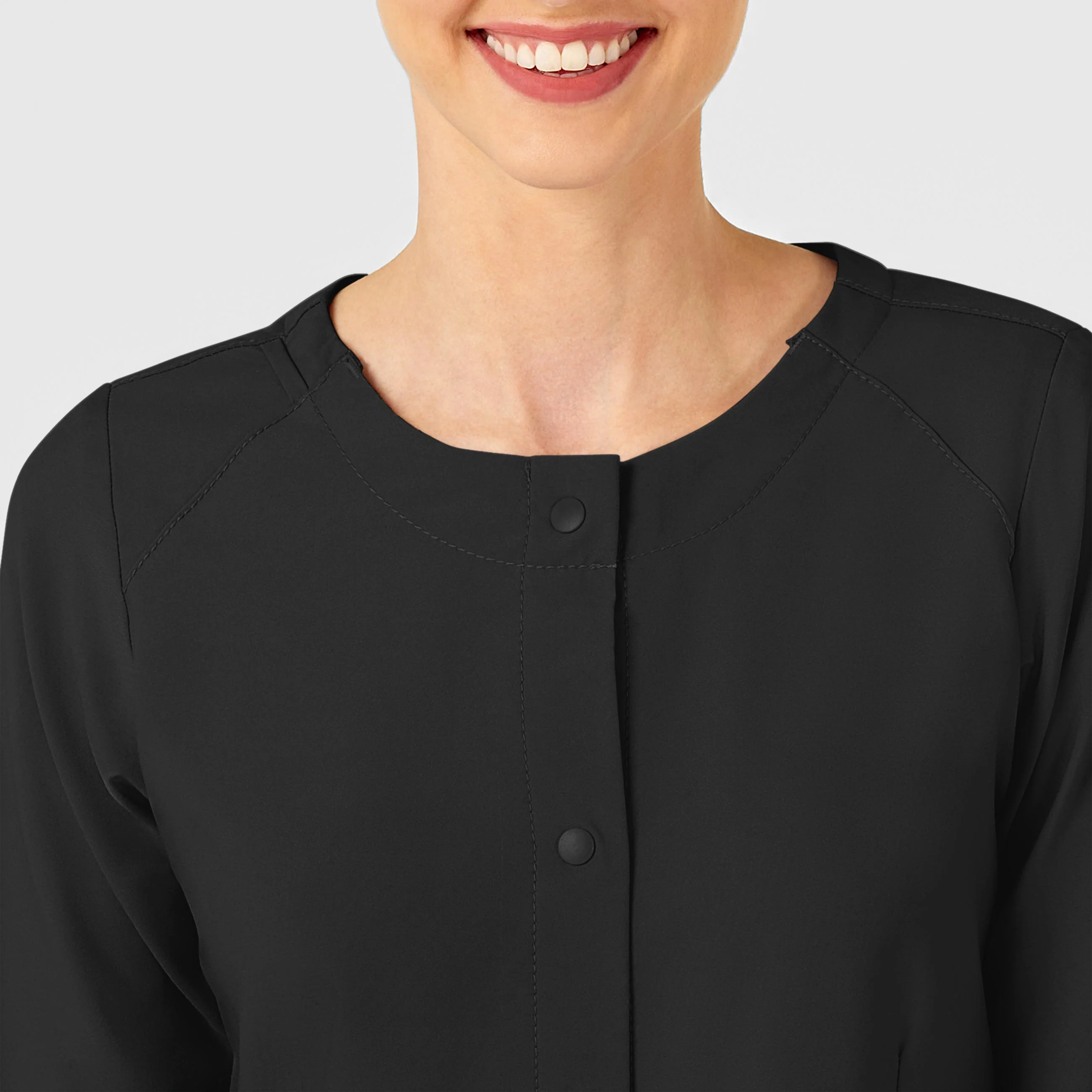 W123 Women's Crew Neck Warm Up Scrub Jacket - Black - Image 5