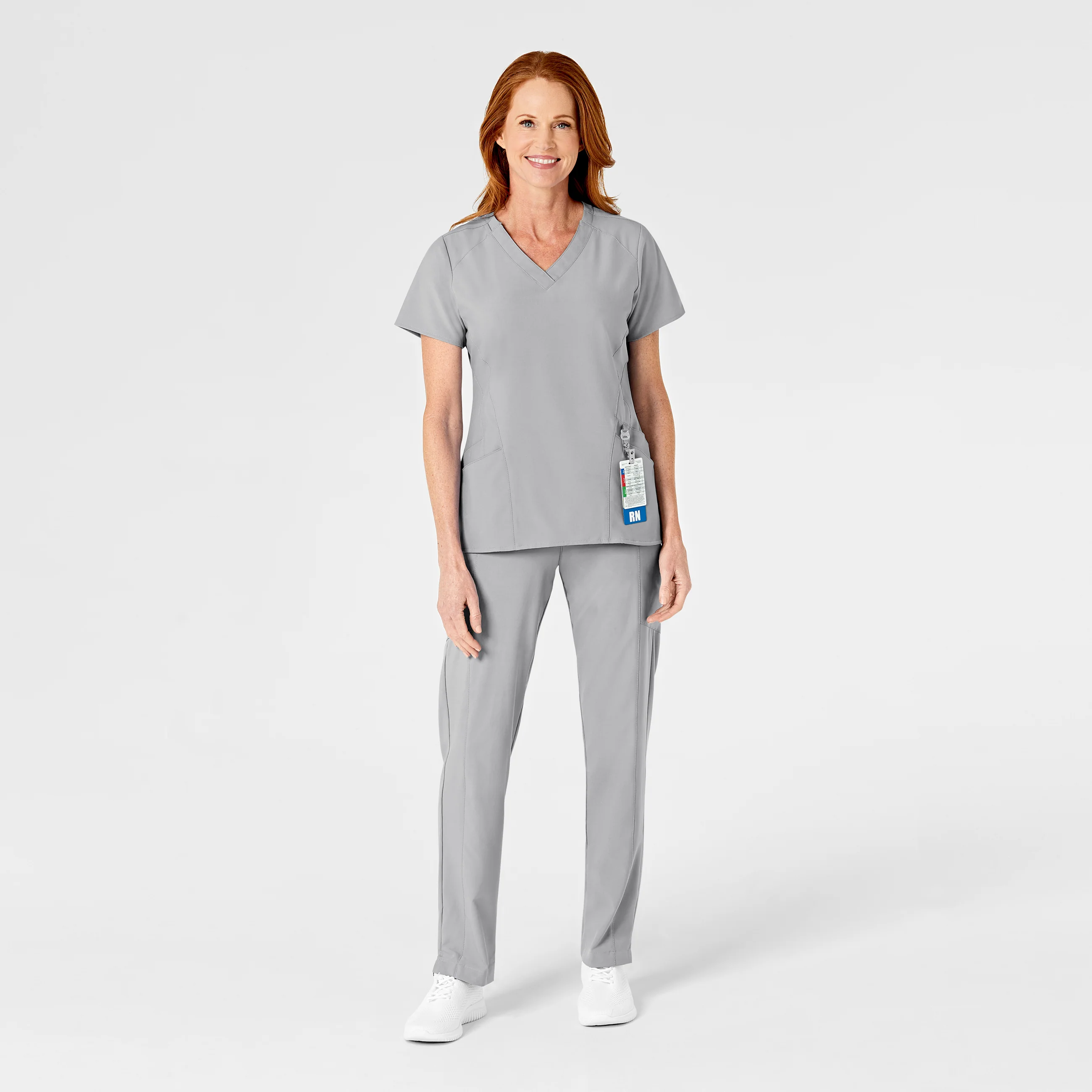 W123 Women's Flat Front Cargo Scrub Pant - Grey - Image 3