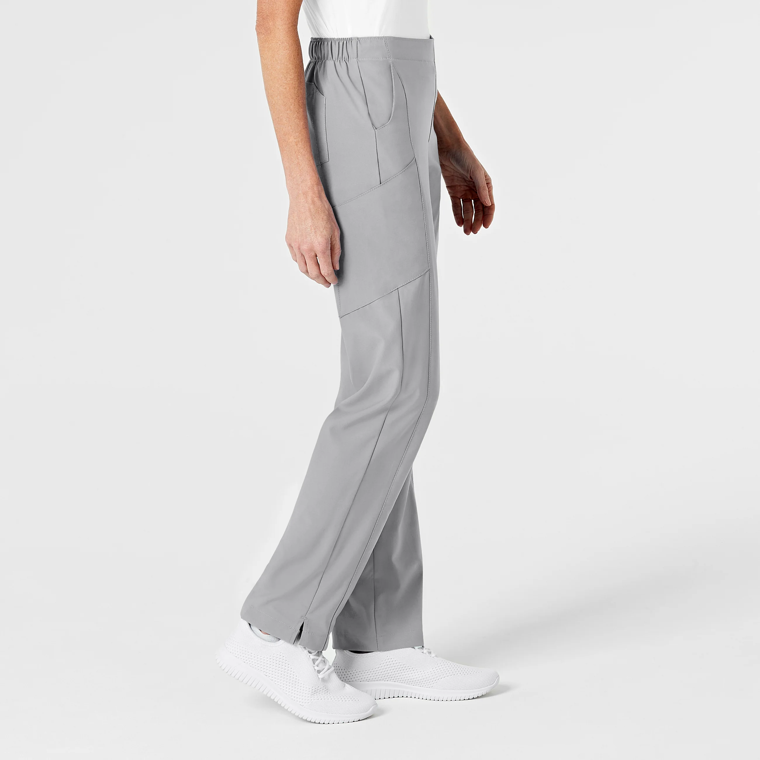 W123 Women's Flat Front Cargo Scrub Pant - Grey - Image 4