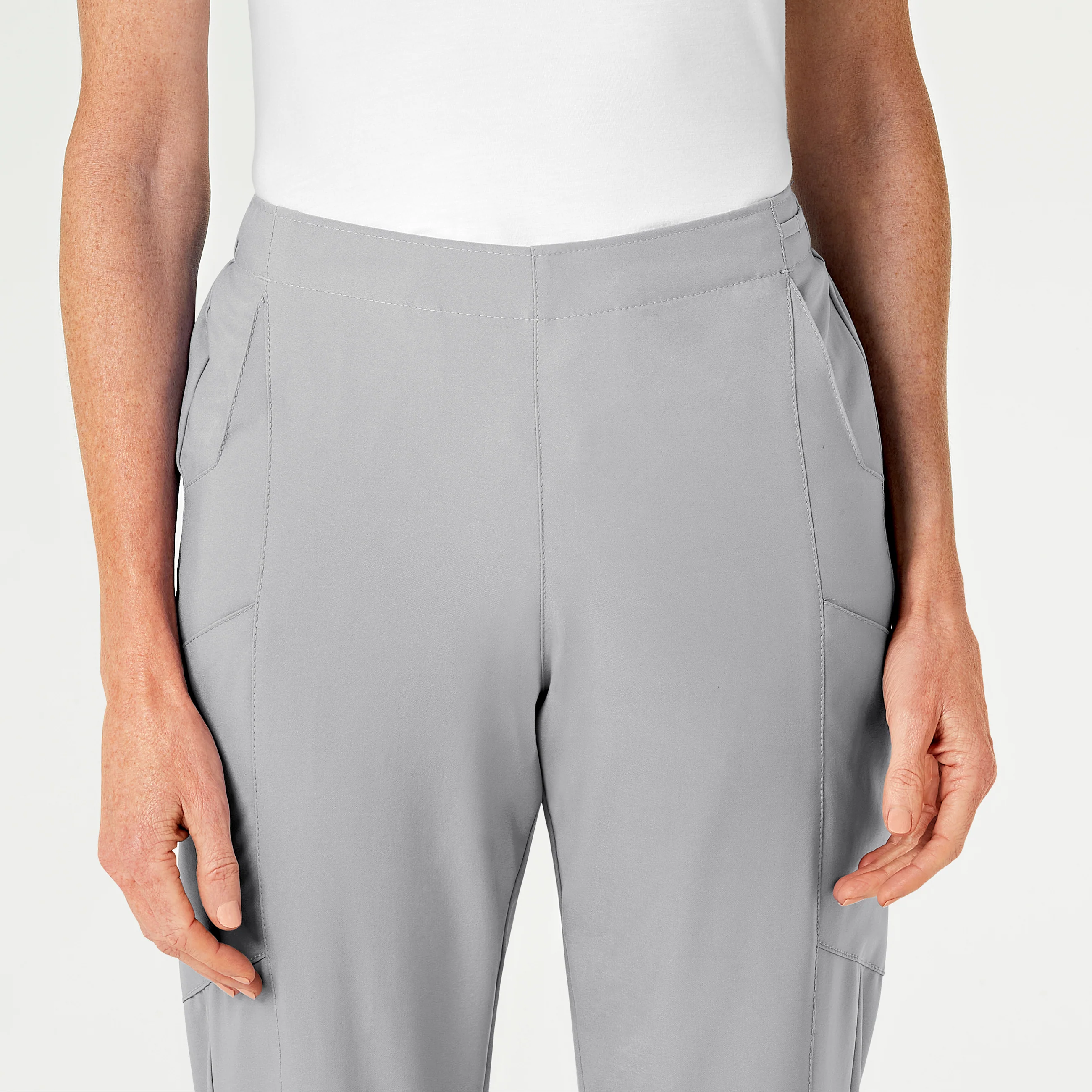 W123 Women's Flat Front Cargo Scrub Pant - Grey - Image 5