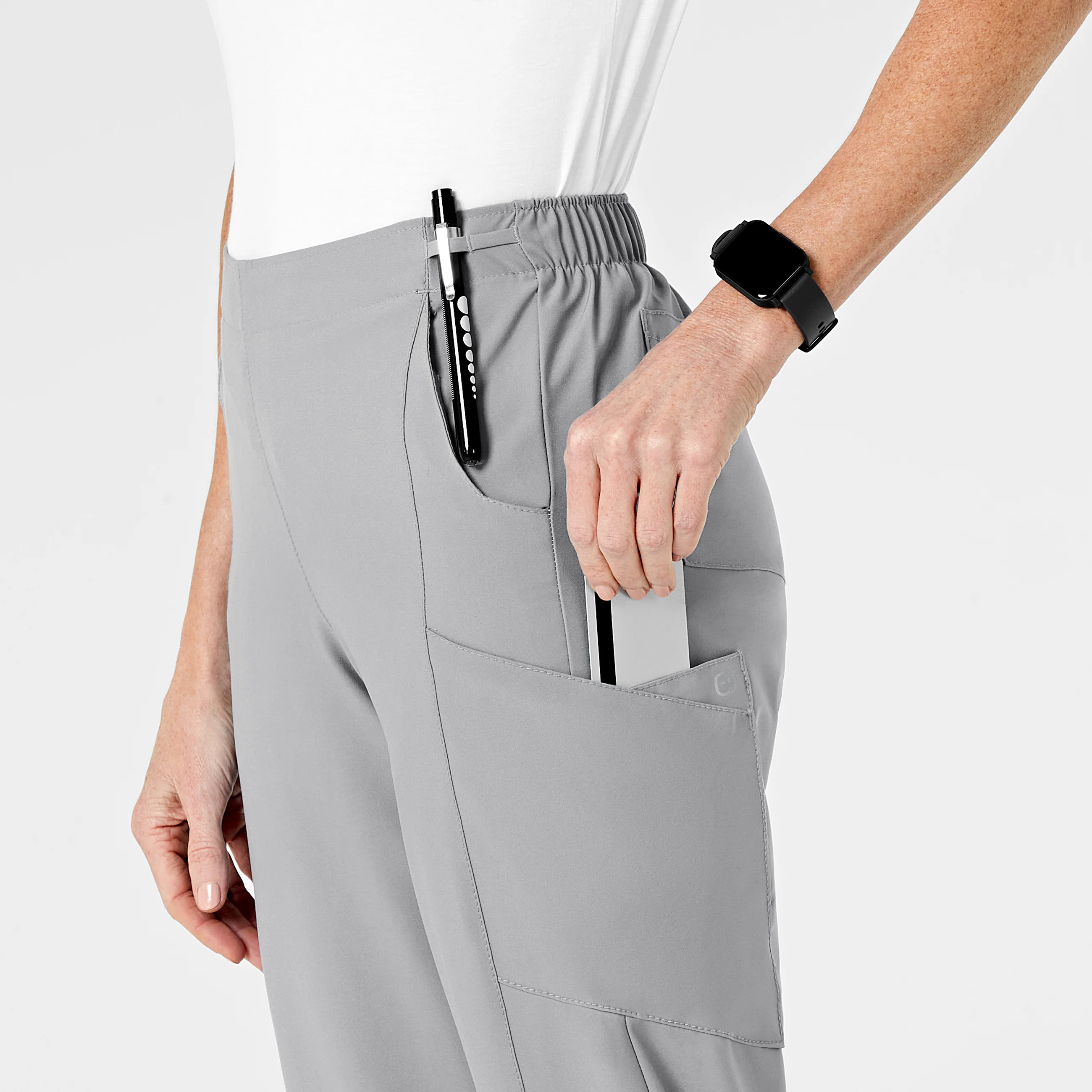 W123 Women's Flat Front Cargo Scrub Pant - Grey - Image 6