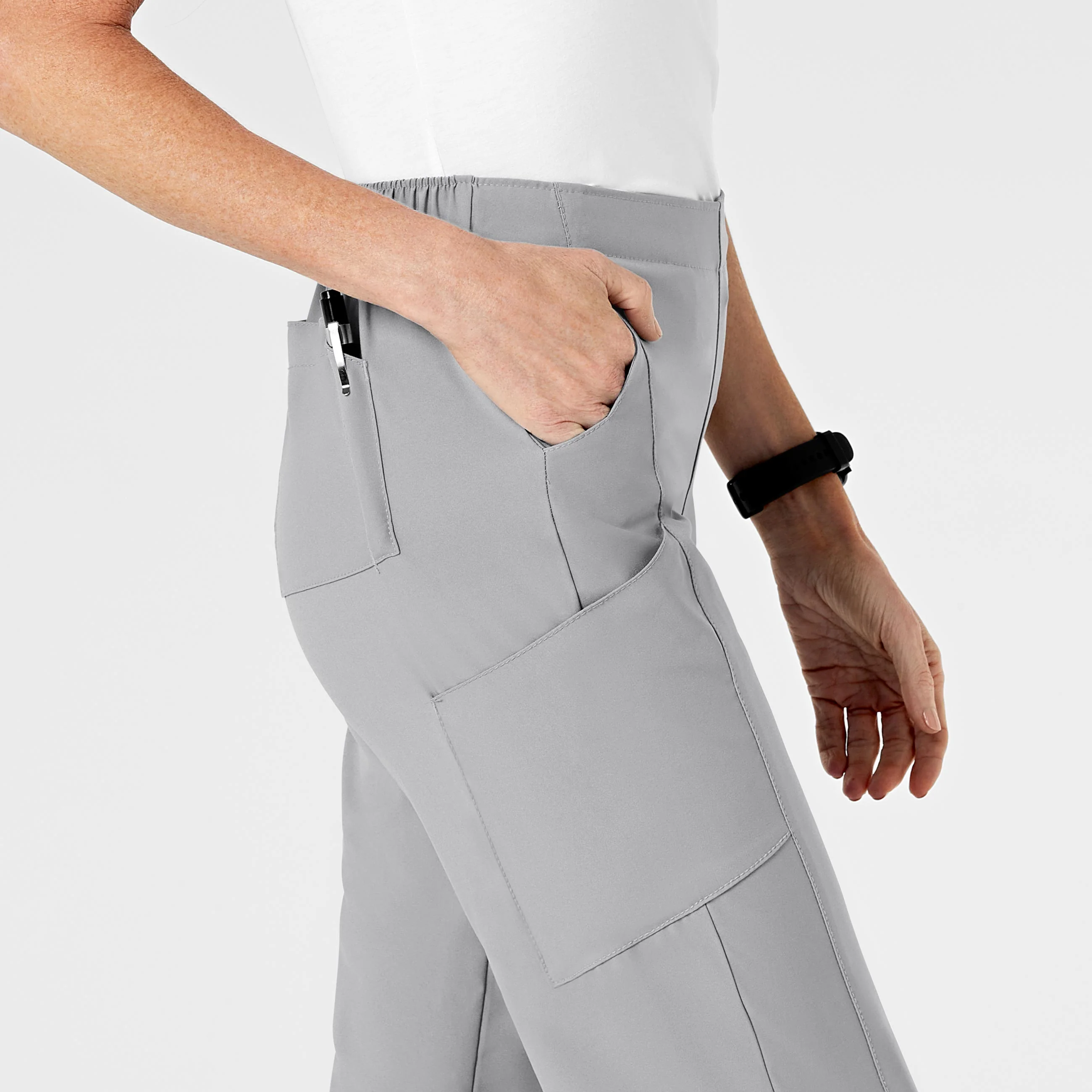 W123 Women's Flat Front Cargo Scrub Pant - Grey - Image 7