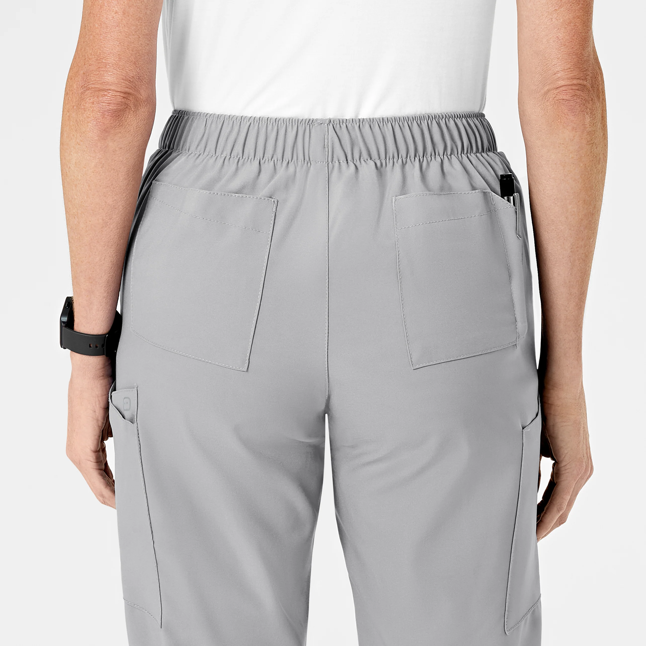 W123 Women's Flat Front Cargo Scrub Pant - Grey - Image 9