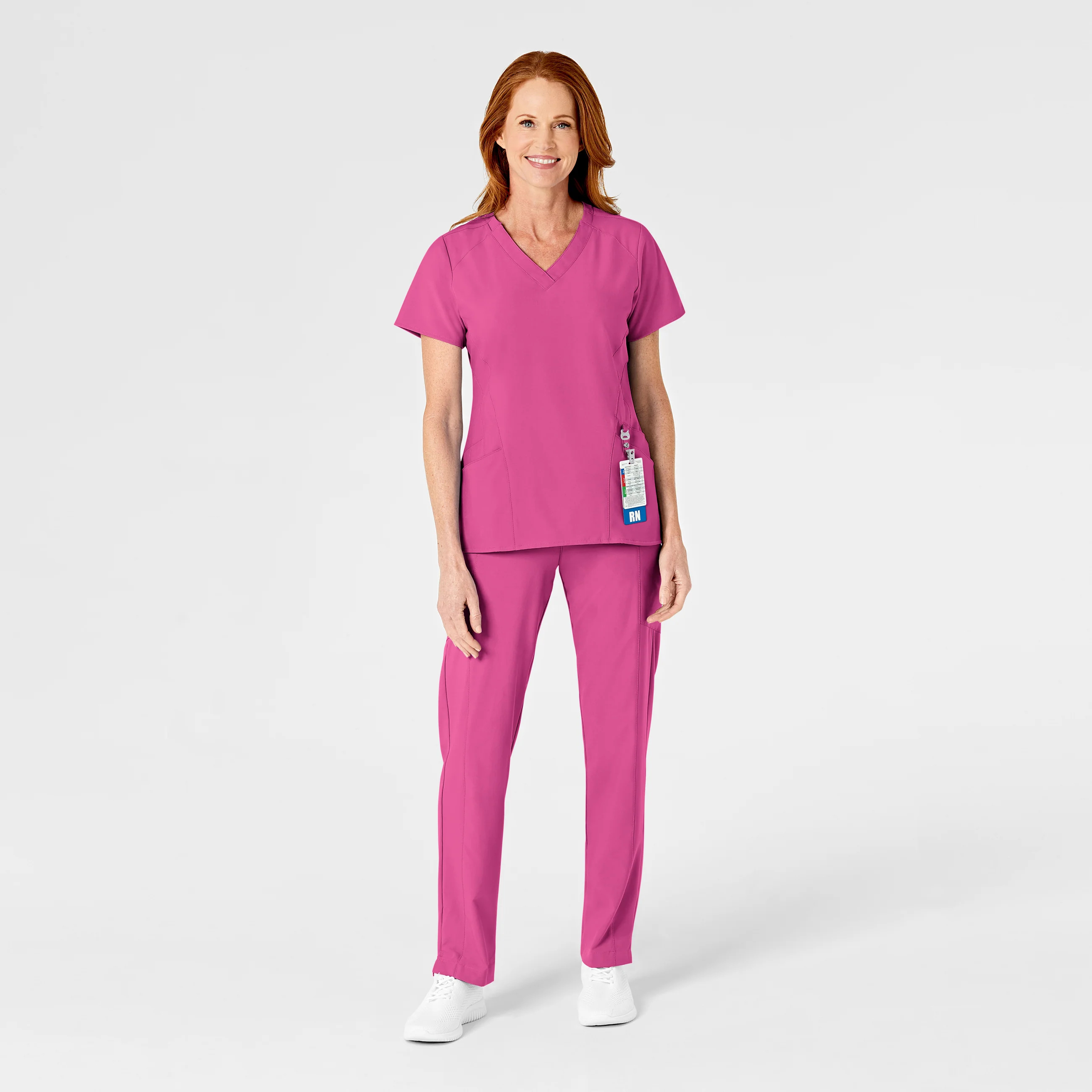 W123 Women's Flat Front Cargo Scrub Pant - Hot Pink - Image 3
