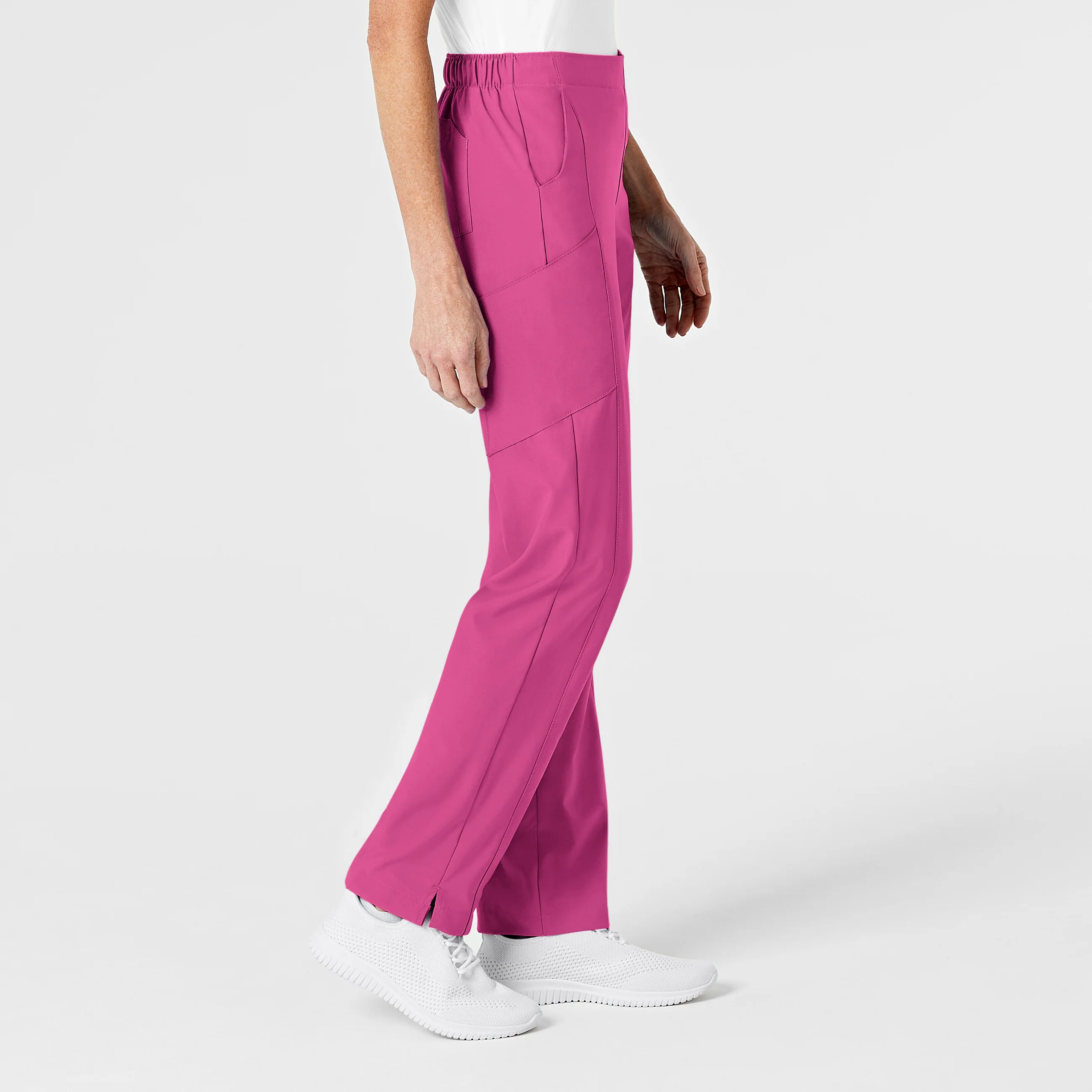 W123 Women's Flat Front Cargo Scrub Pant - Hot Pink - Image 4