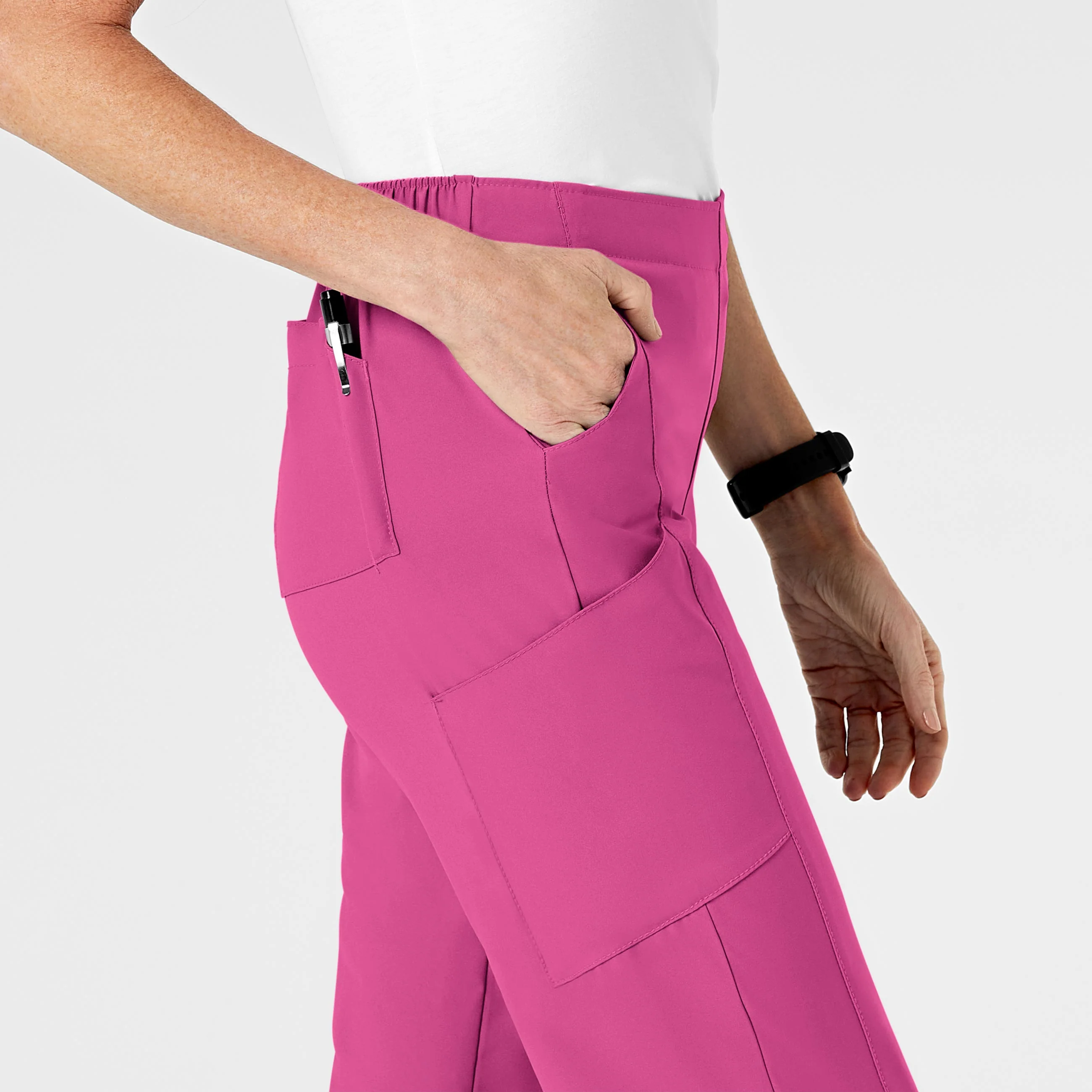 W123 Women's Flat Front Cargo Scrub Pant - Hot Pink - Image 7