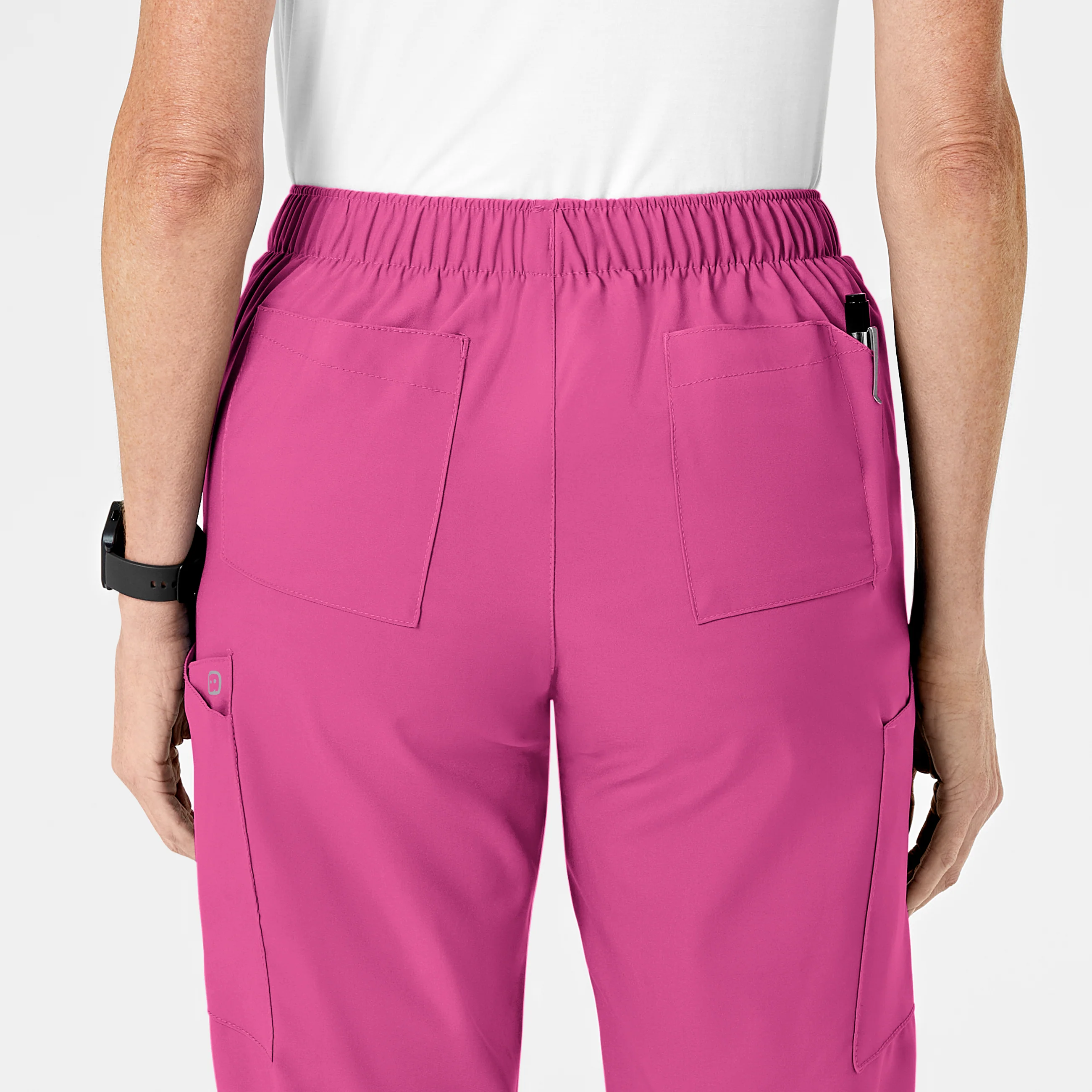 W123 Women's Flat Front Cargo Scrub Pant - Hot Pink - Image 9