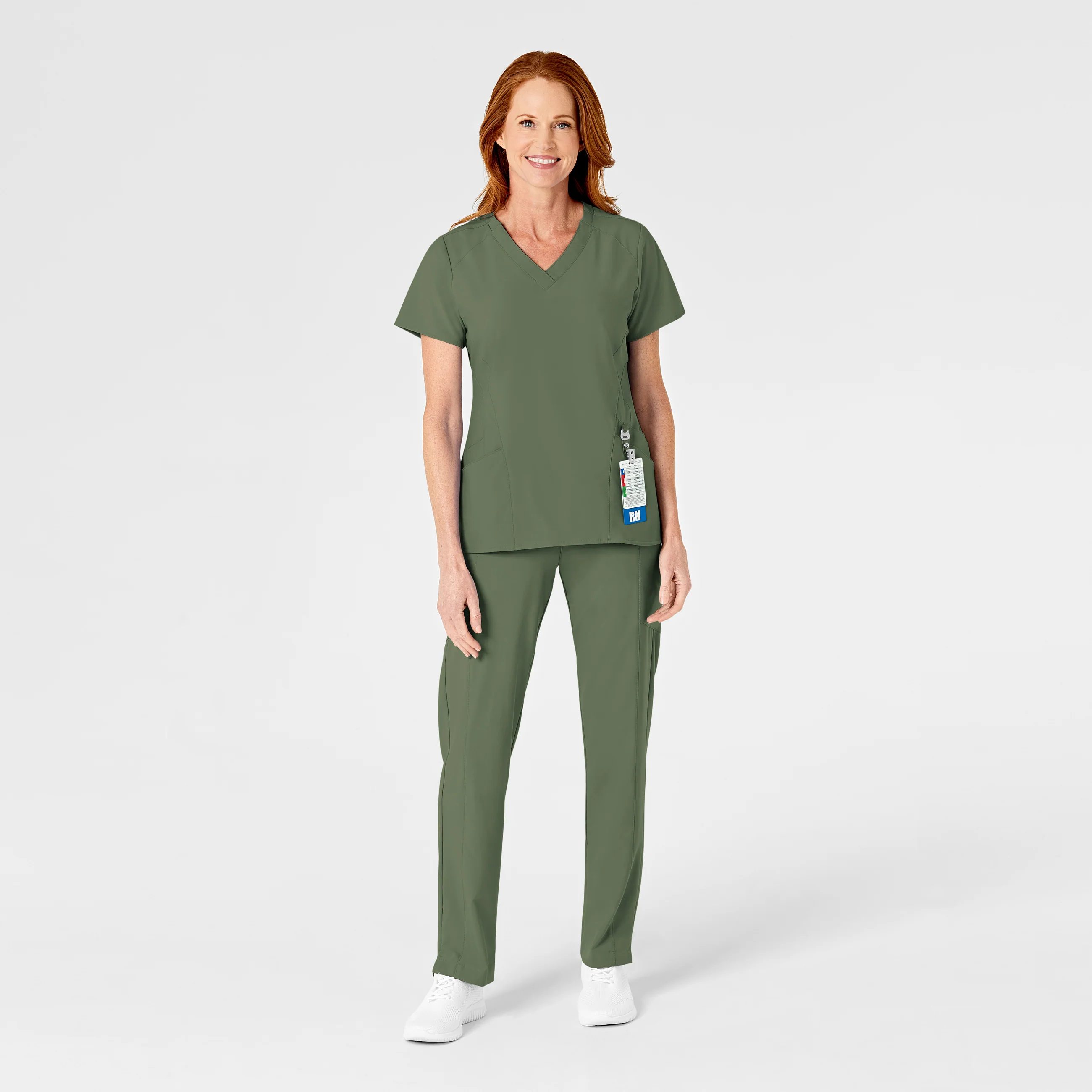 W123 Women's Flat Front Cargo Scrub Pant - Olive - Image 3