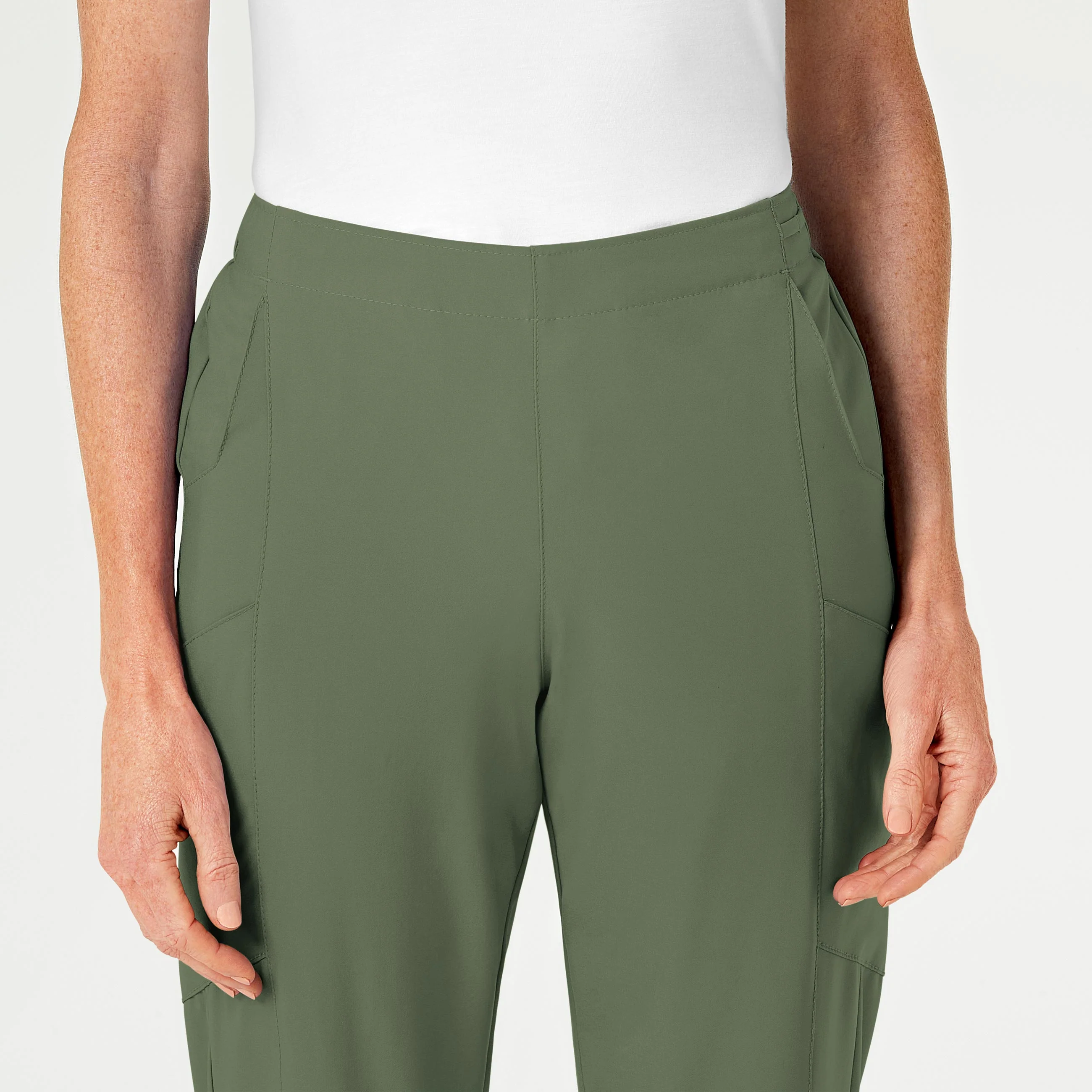 W123 Women's Flat Front Cargo Scrub Pant - Olive - Image 5