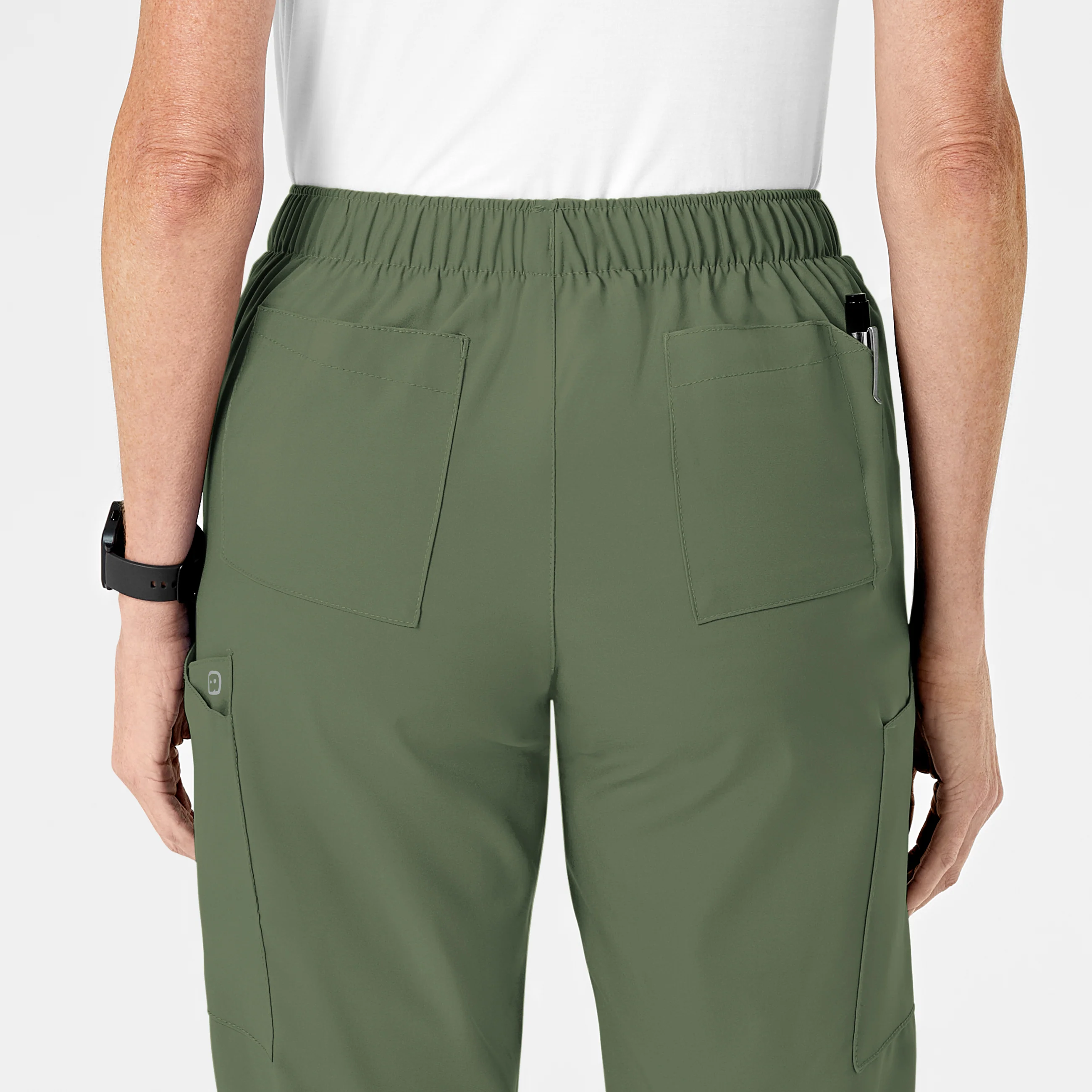 W123 Women's Flat Front Cargo Scrub Pant - Olive - Image 9