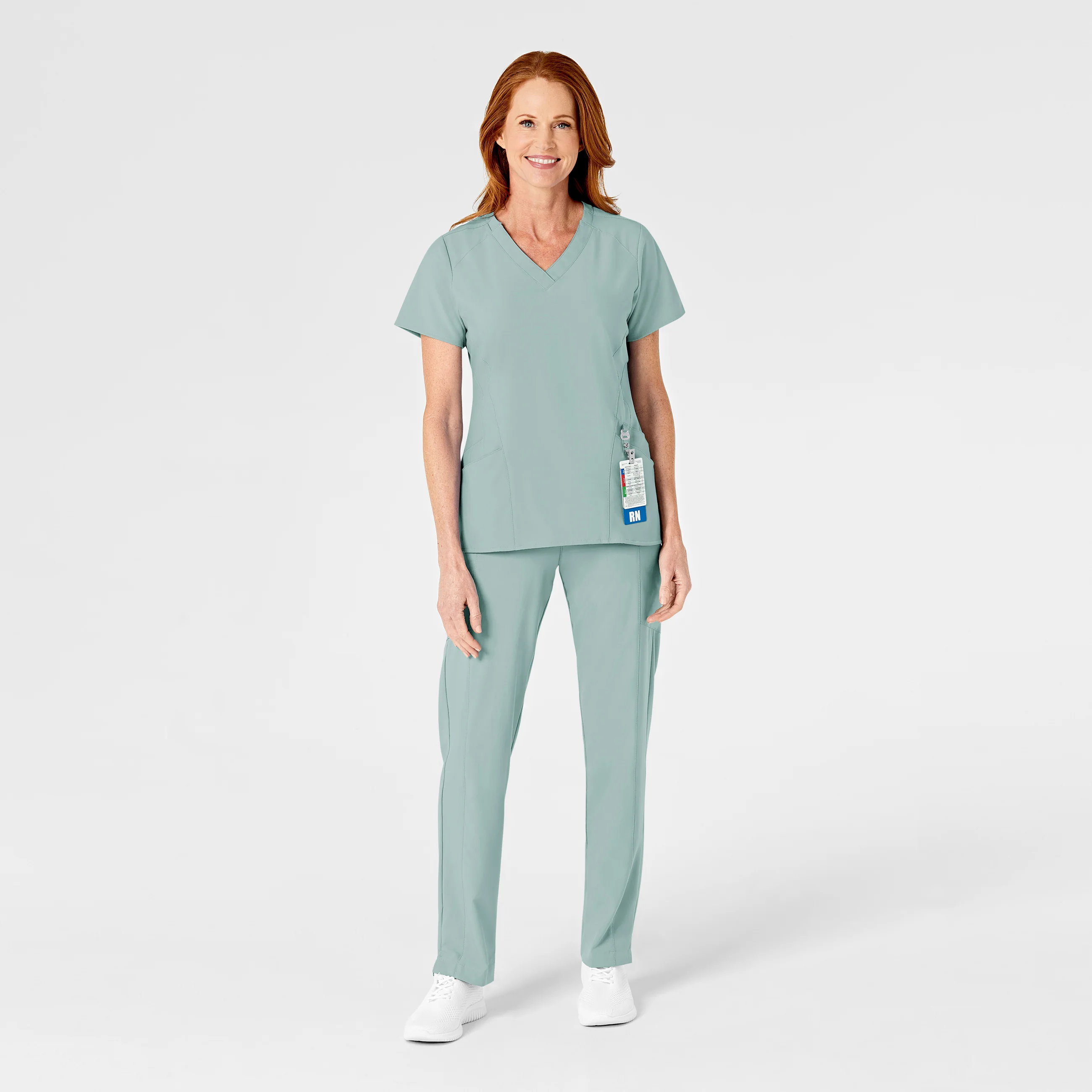 W123 Women's Flat Front Cargo Scrub Pant - Sky Blue - Image 3