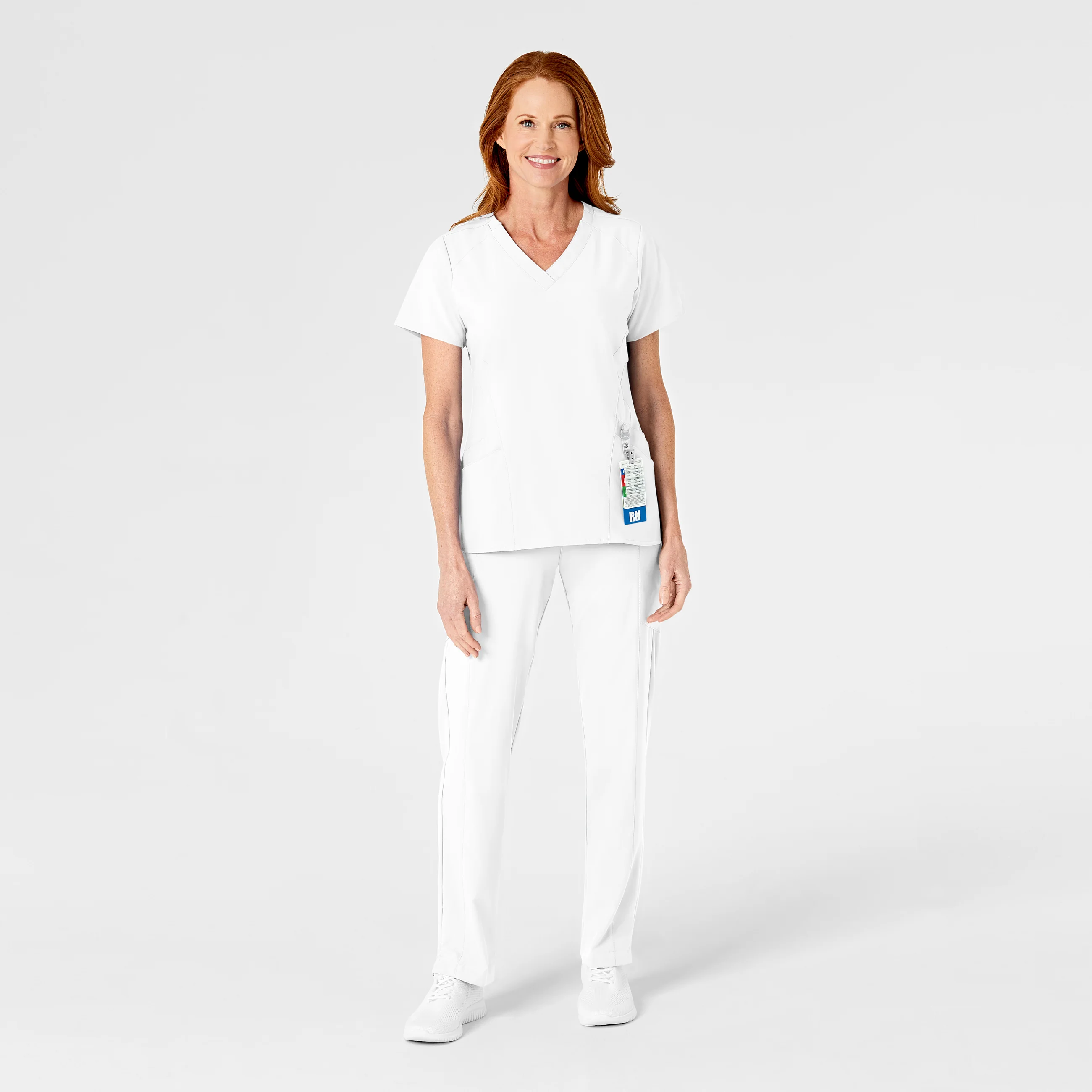 W123 Women's Flat Front Cargo Scrub Pant - White - Image 3
