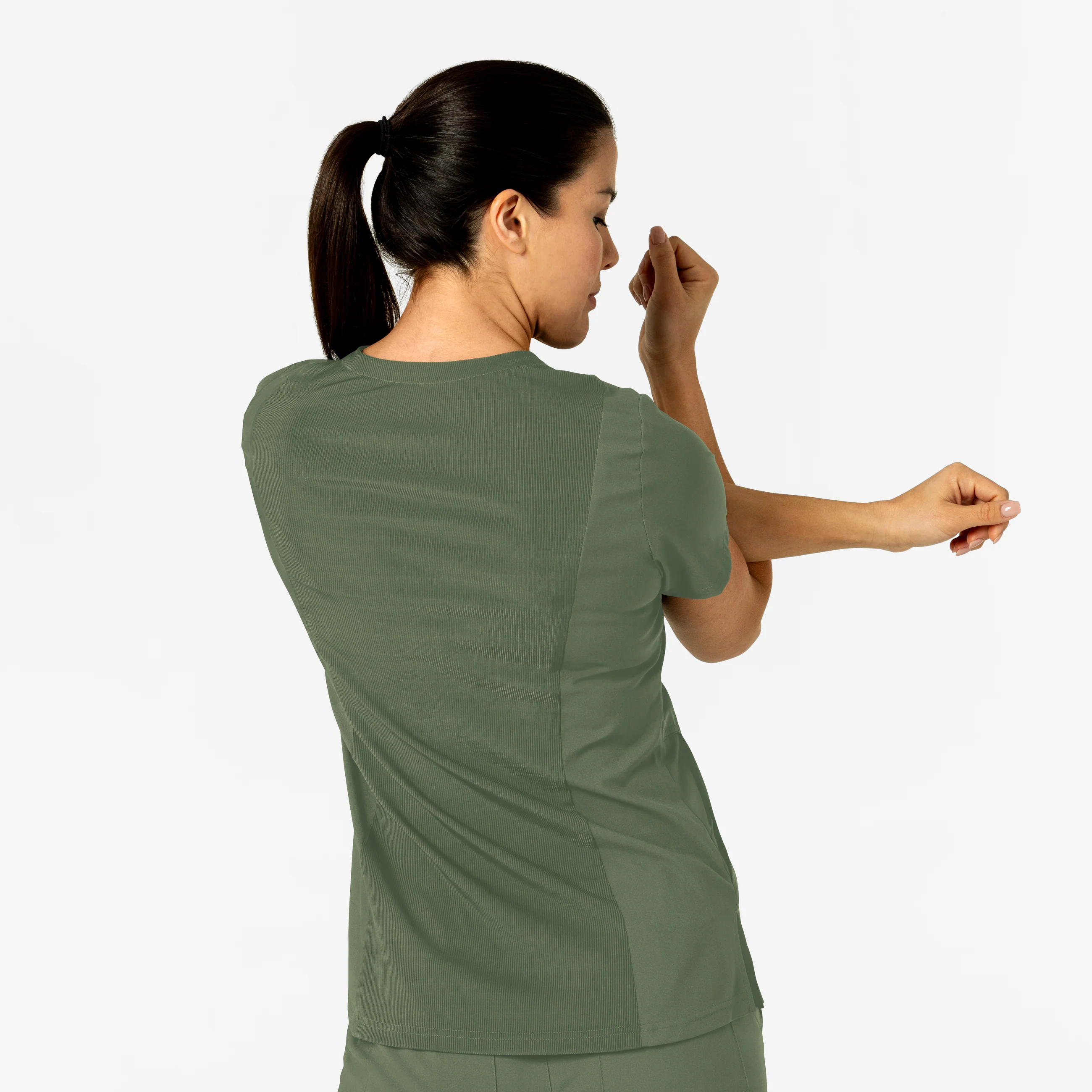 W123 Women's Flex-n-Reach V-Neck Scrub Top - Olive - Image 10