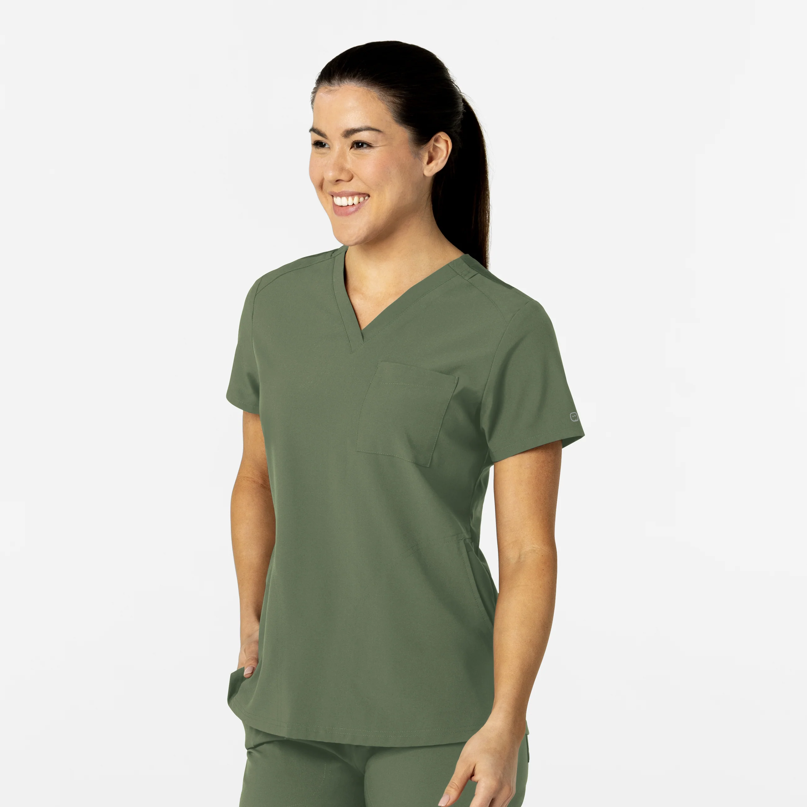W123 Women's Flex-n-Reach V-Neck Scrub Top - Olive - Image 4