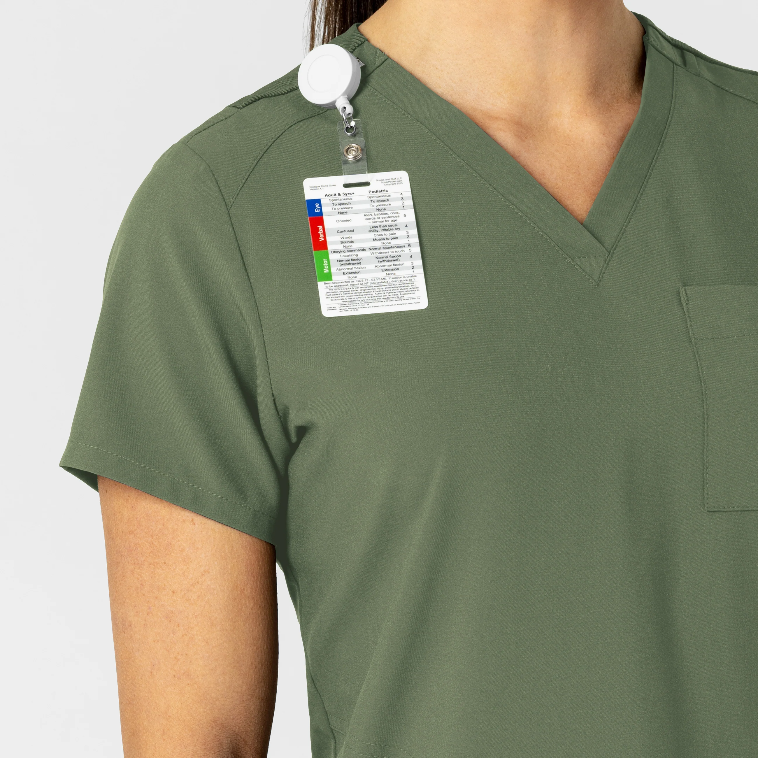 W123 Women's Flex-n-Reach V-Neck Scrub Top - Olive - Image 5
