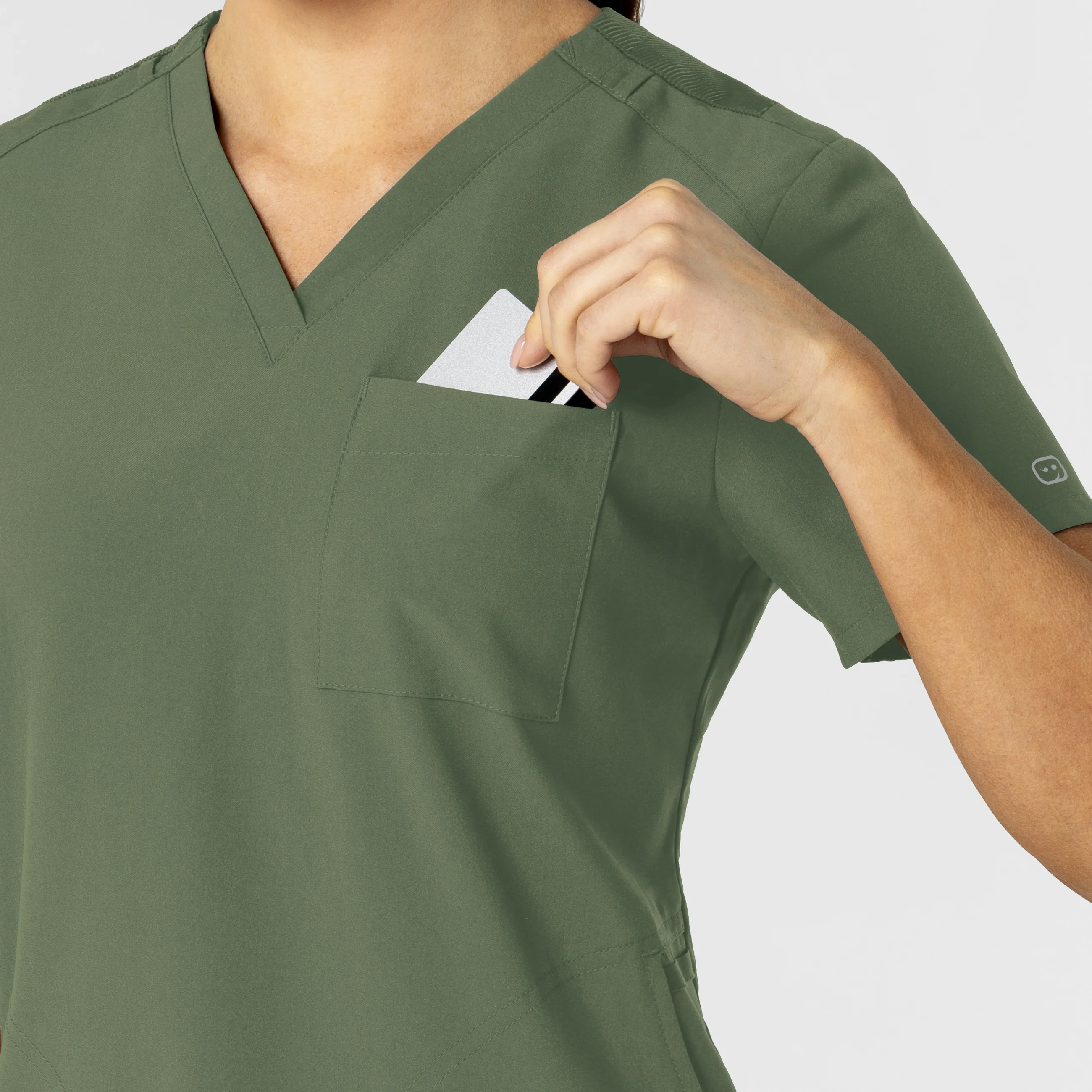 W123 Women's Flex-n-Reach V-Neck Scrub Top - Olive - Image 6