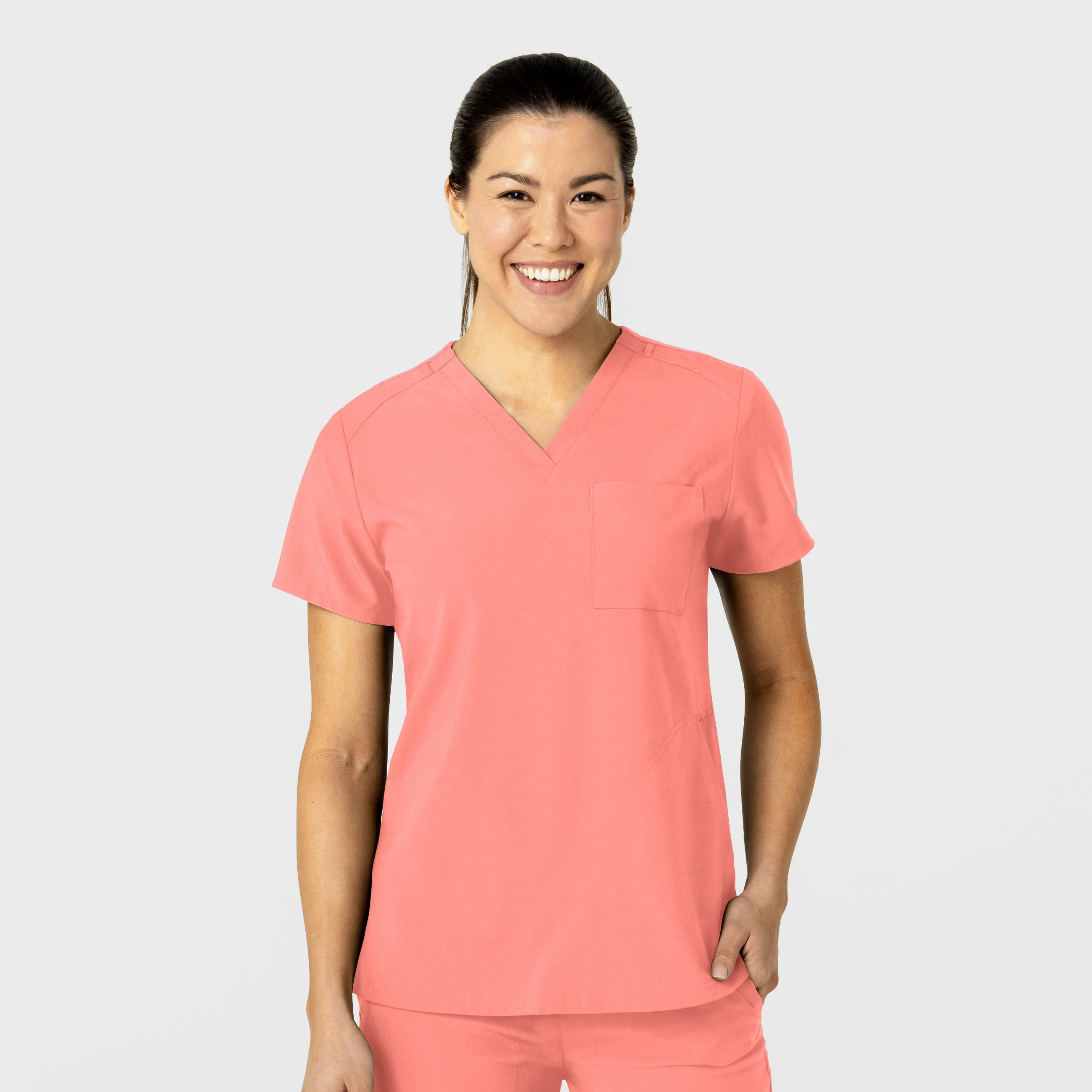 W123 Women's Flex-n-Reach V-Neck Scrub Top - Paradise Pink