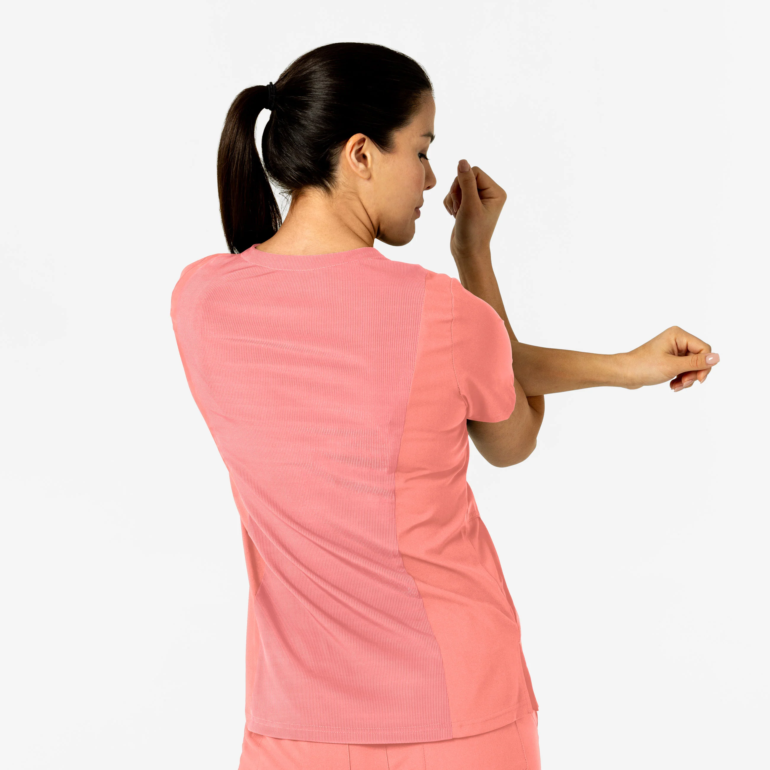 W123 Women's Flex-n-Reach V-Neck Scrub Top - Paradise Pink - Image 11