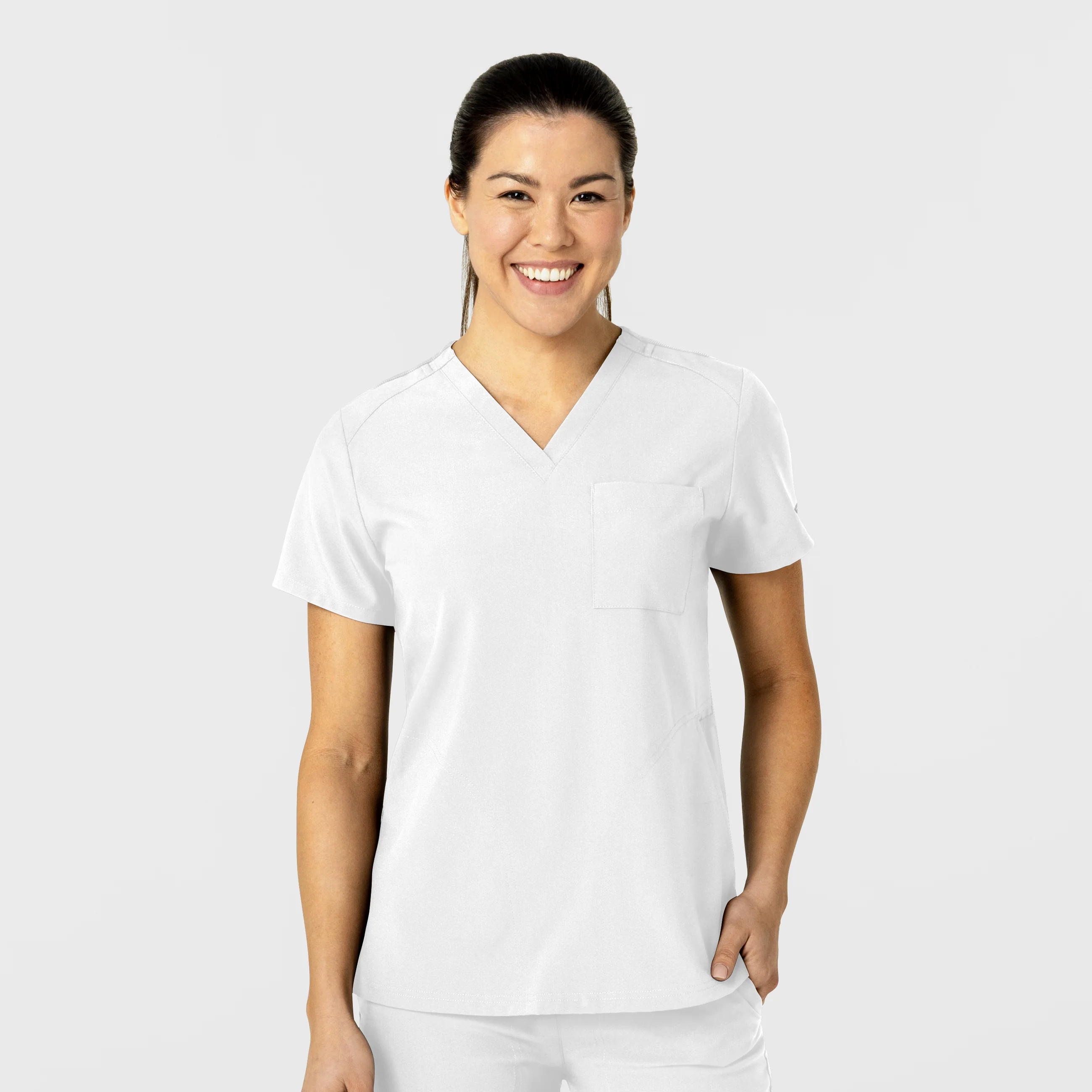 W123 Women's Flex-n-Reach V-Neck Scrub Top - White