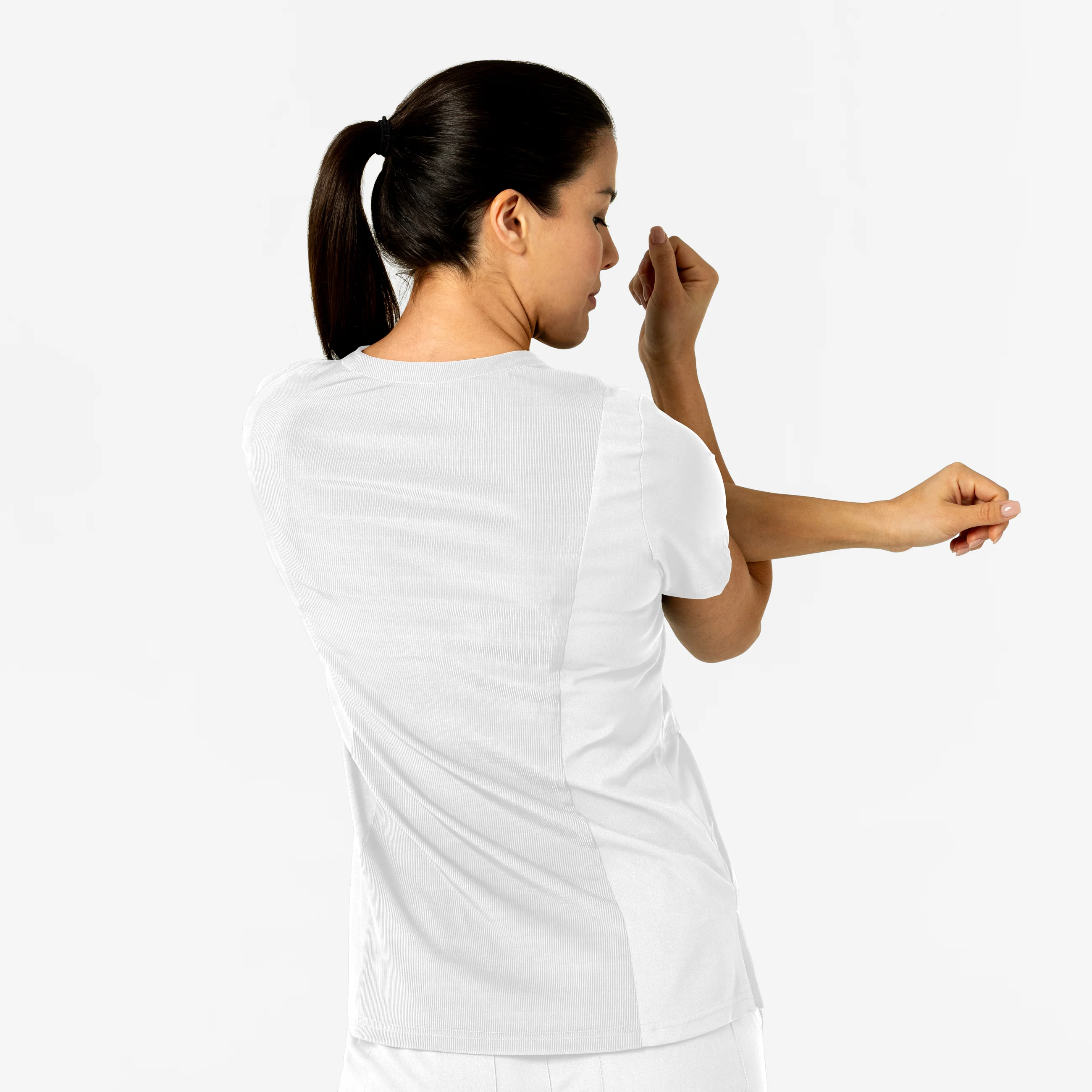W123 Women's Flex-n-Reach V-Neck Scrub Top - White - Image 10