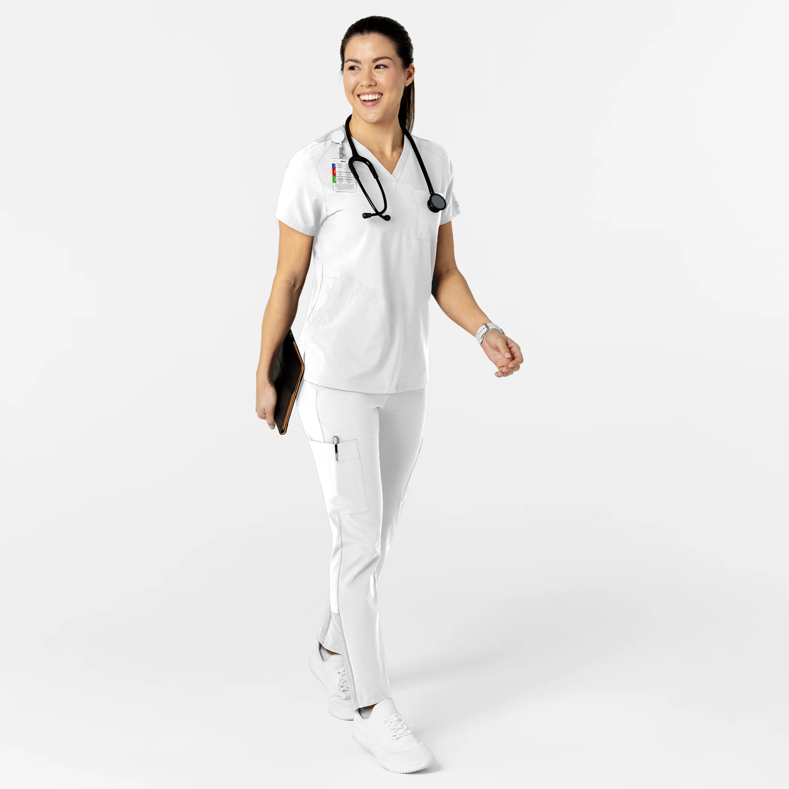 W123 Women's Flex-n-Reach V-Neck Scrub Top - White - Image 3