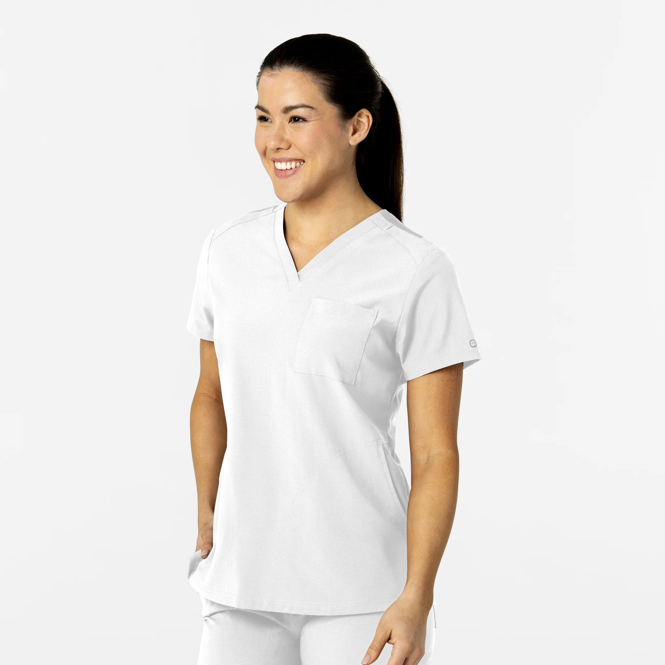 W123 Women's Flex-n-Reach V-Neck Scrub Top - White - Image 4