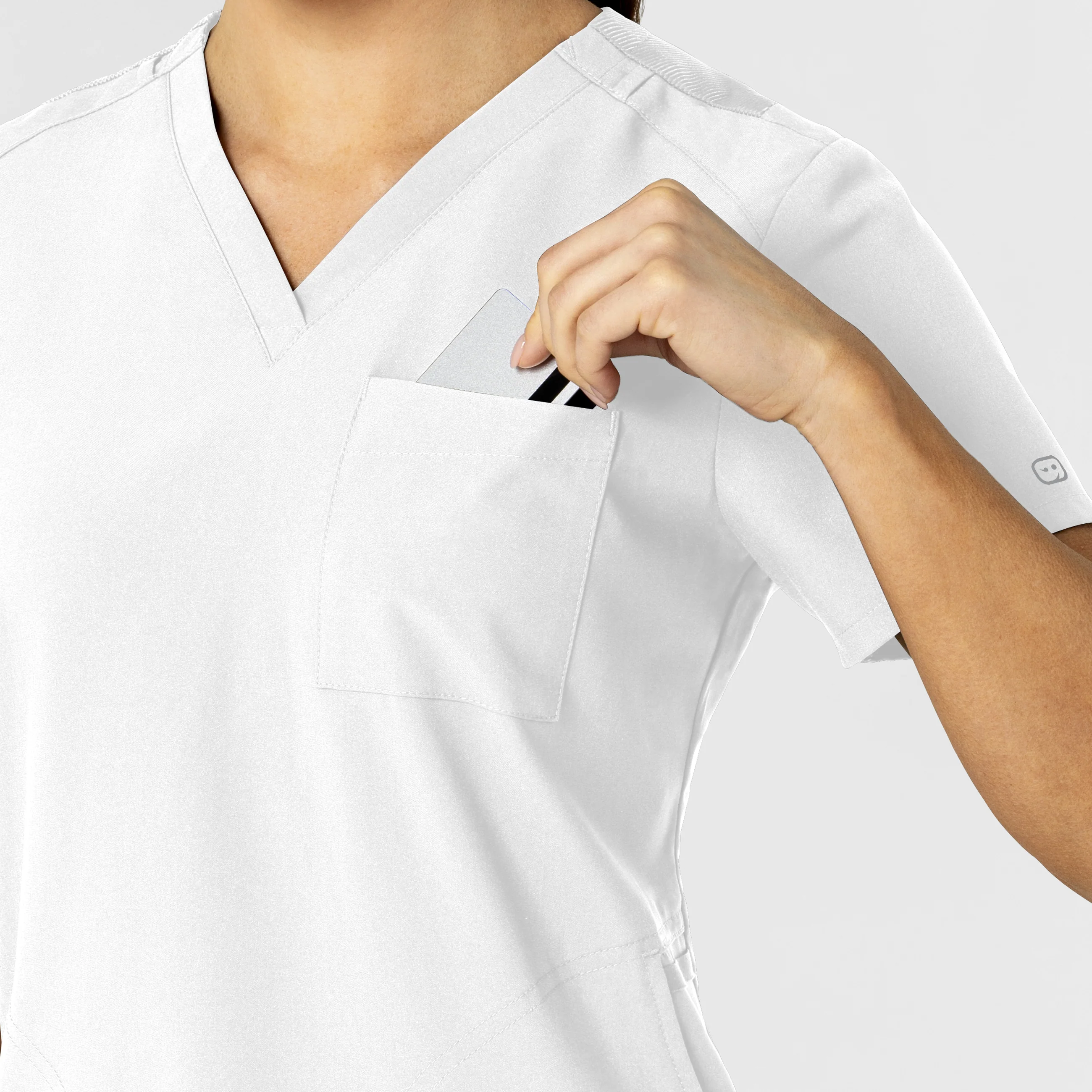 W123 Women's Flex-n-Reach V-Neck Scrub Top - White - Image 6