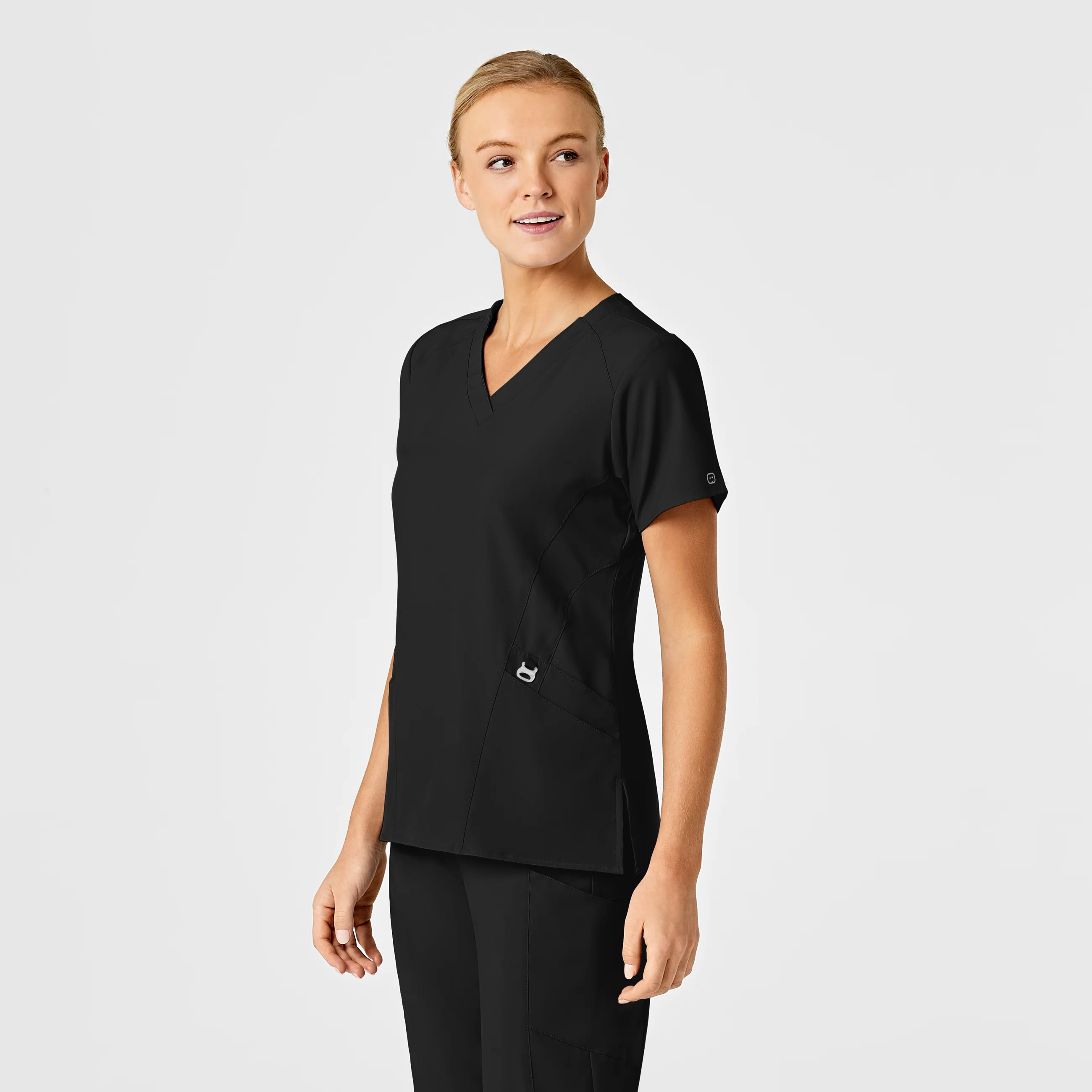 W123 Women's Stylized V-Neck Scrub Top - Black - Image 4
