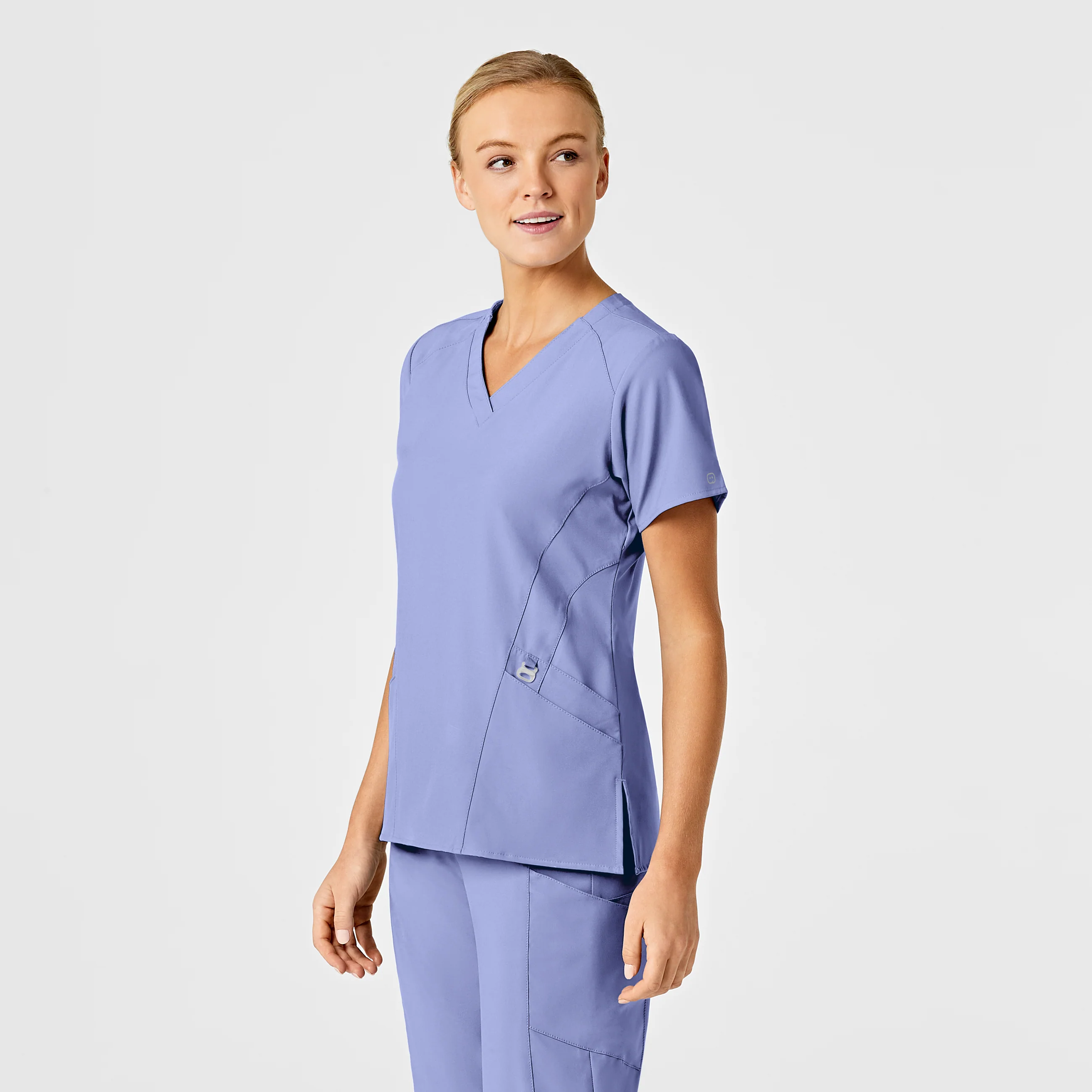 W123 Women's Stylized V-Neck Scrub Top - Ceil Blue - Image 4