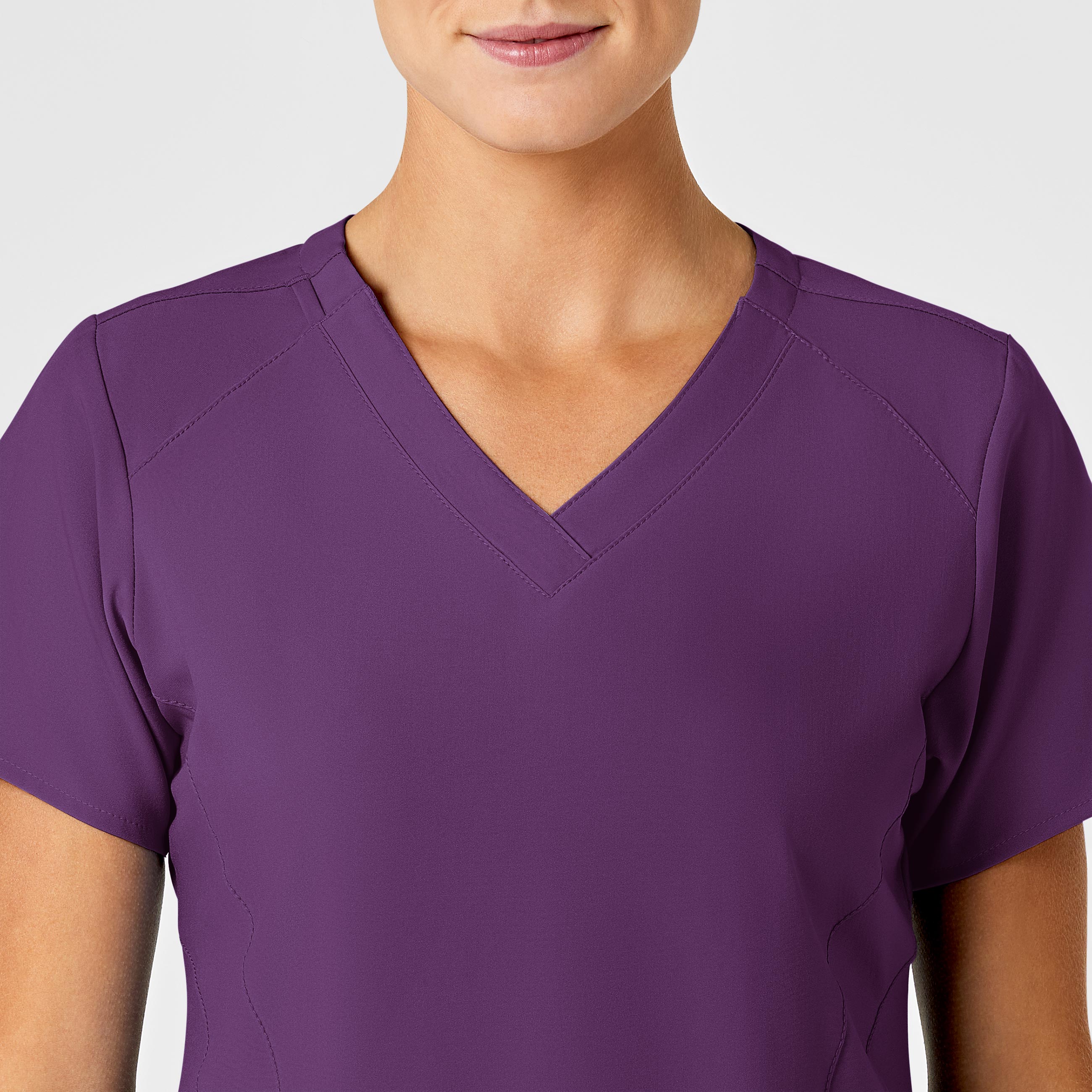 W123 Women's Stylized V-Neck Scrub Top - Eggplant - Image 5