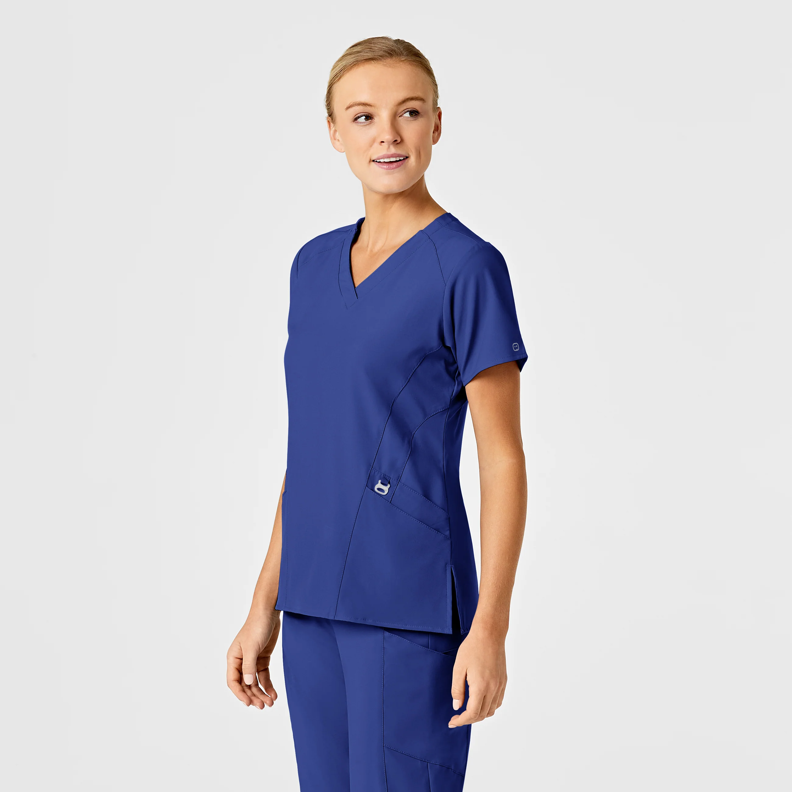 W123 Women's Stylized V-Neck Scrub Top - Galaxy Blue - Image 5