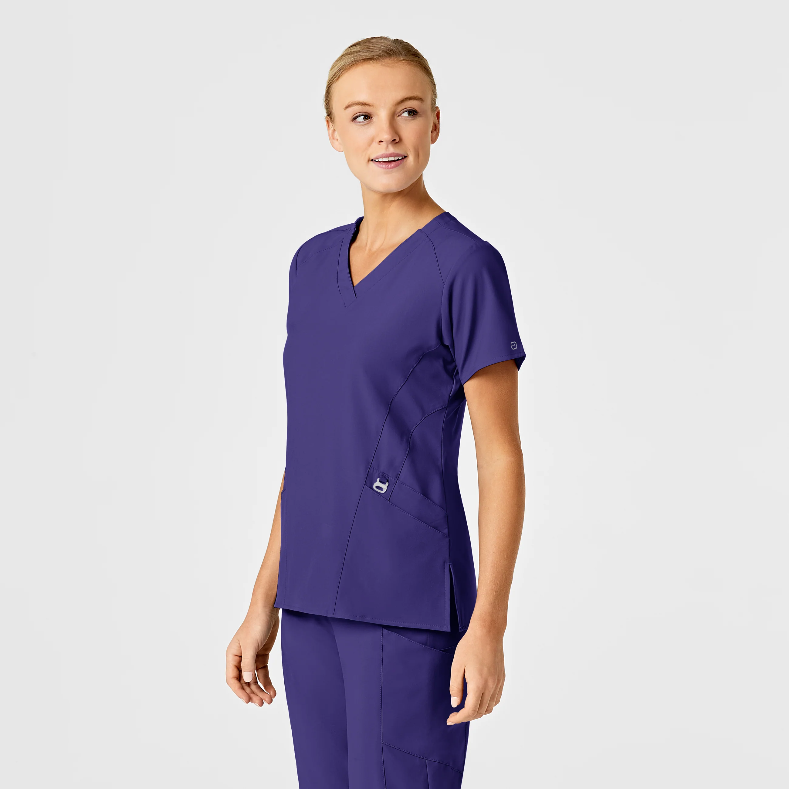 W123 Women's Stylized V-Neck Scrub Top - Grape - Image 4
