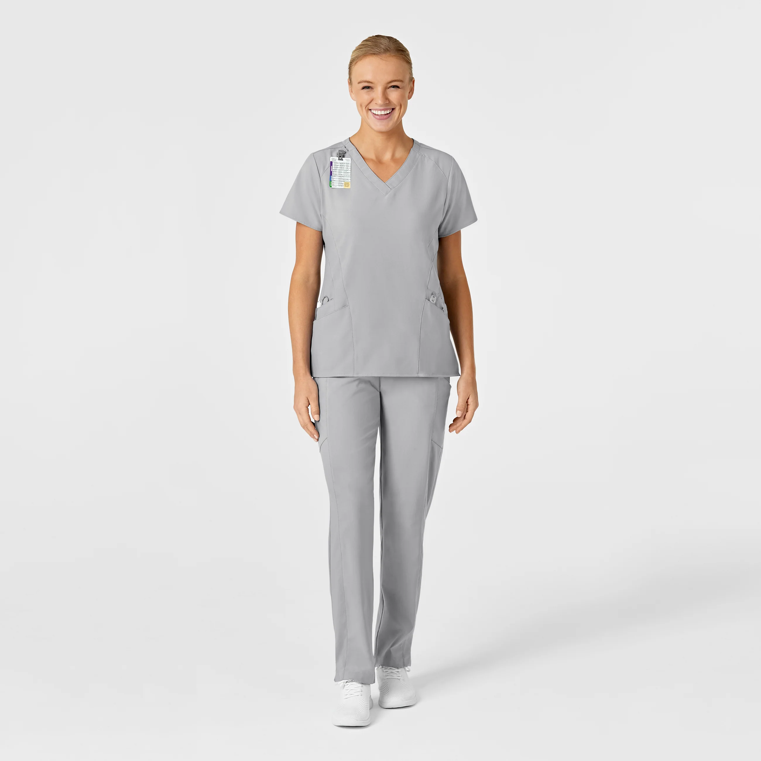 W123 Women's Stylized V-Neck Scrub Top - Grey - Image 3