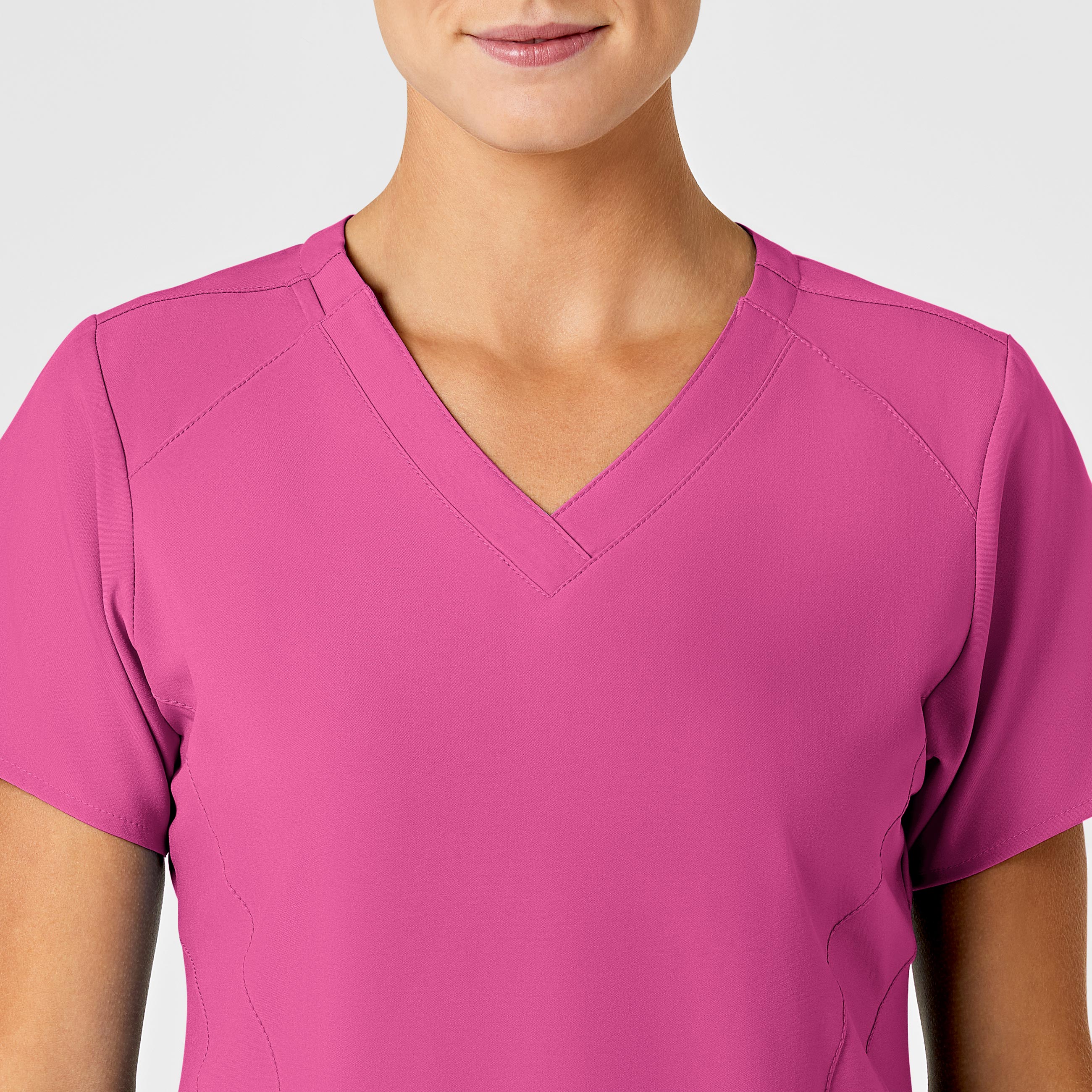 W123 Women's Stylized V-Neck Scrub Top - Hot Pink - Image 5