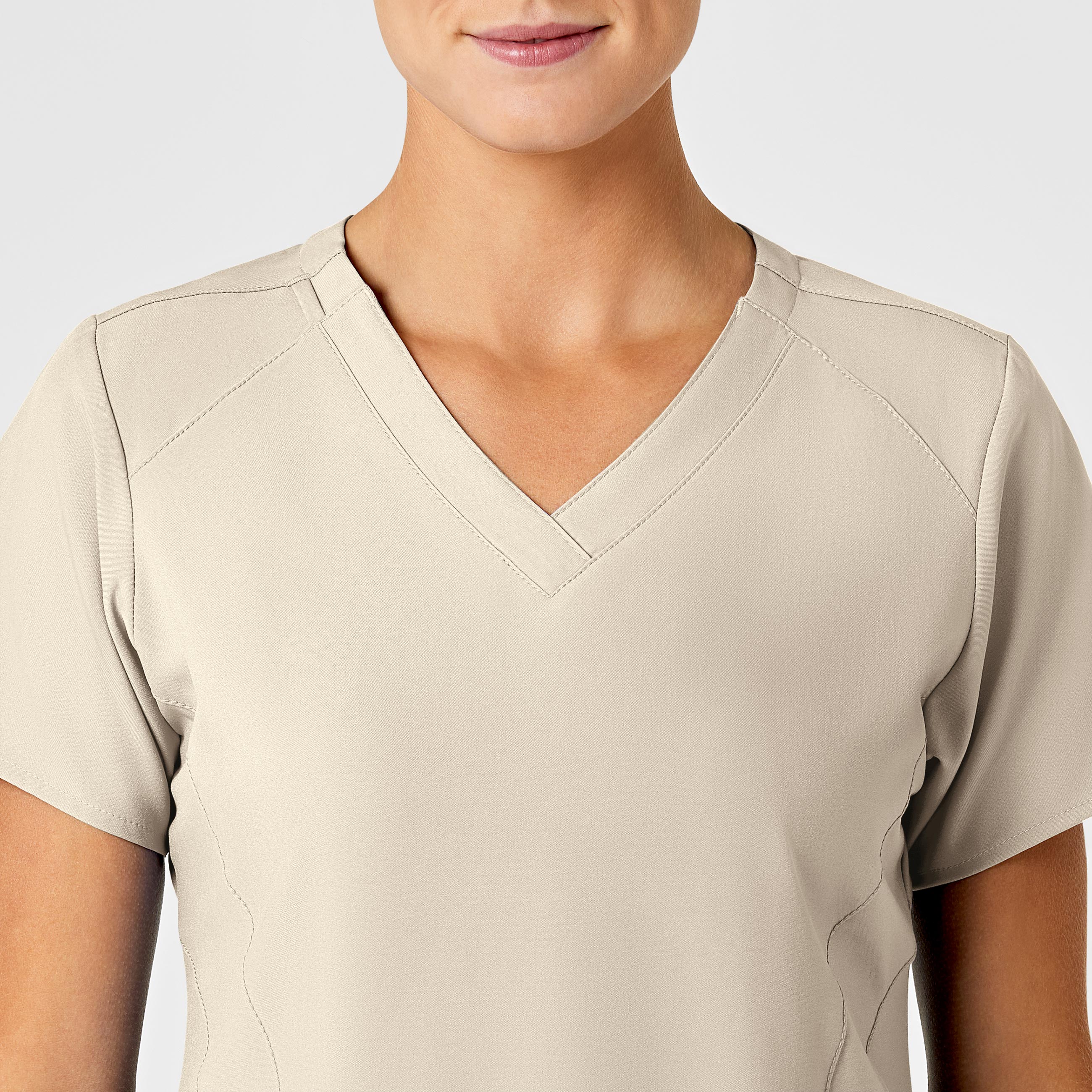 W123 Women's Stylized V-Neck Scrub Top - Khaki - Image 5