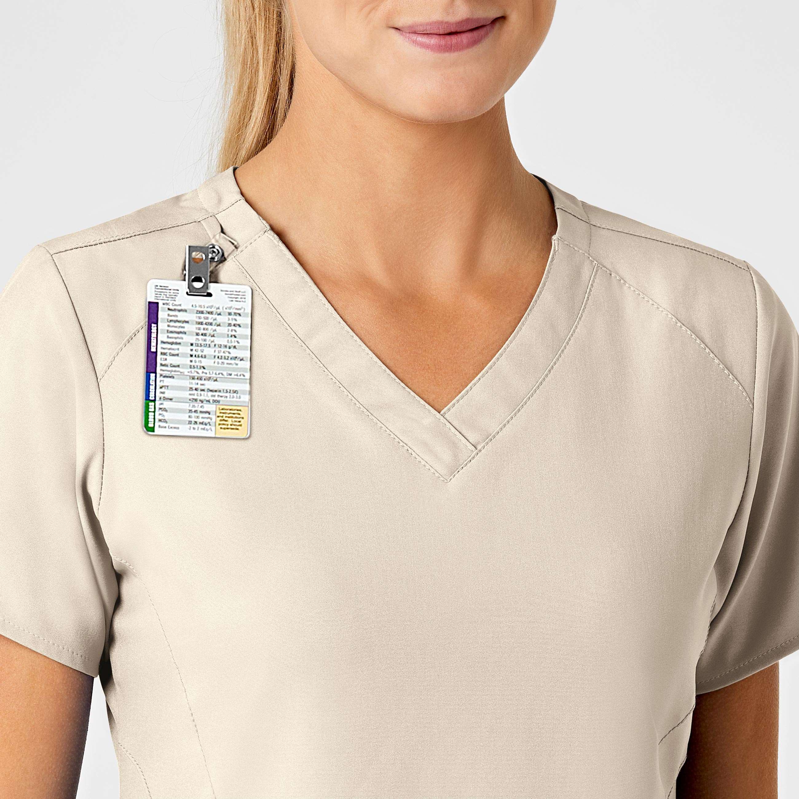 W123 Women's Stylized V-Neck Scrub Top - Khaki - Image 6