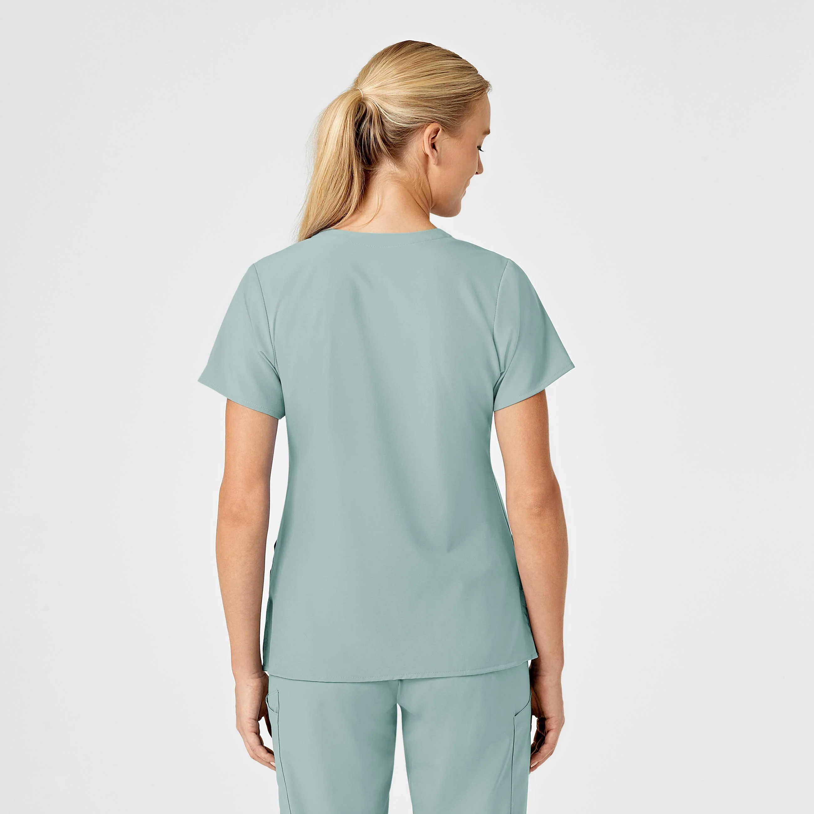 W123 Women's Stylized V-Neck Scrub Top - Sky Blue - Image 2