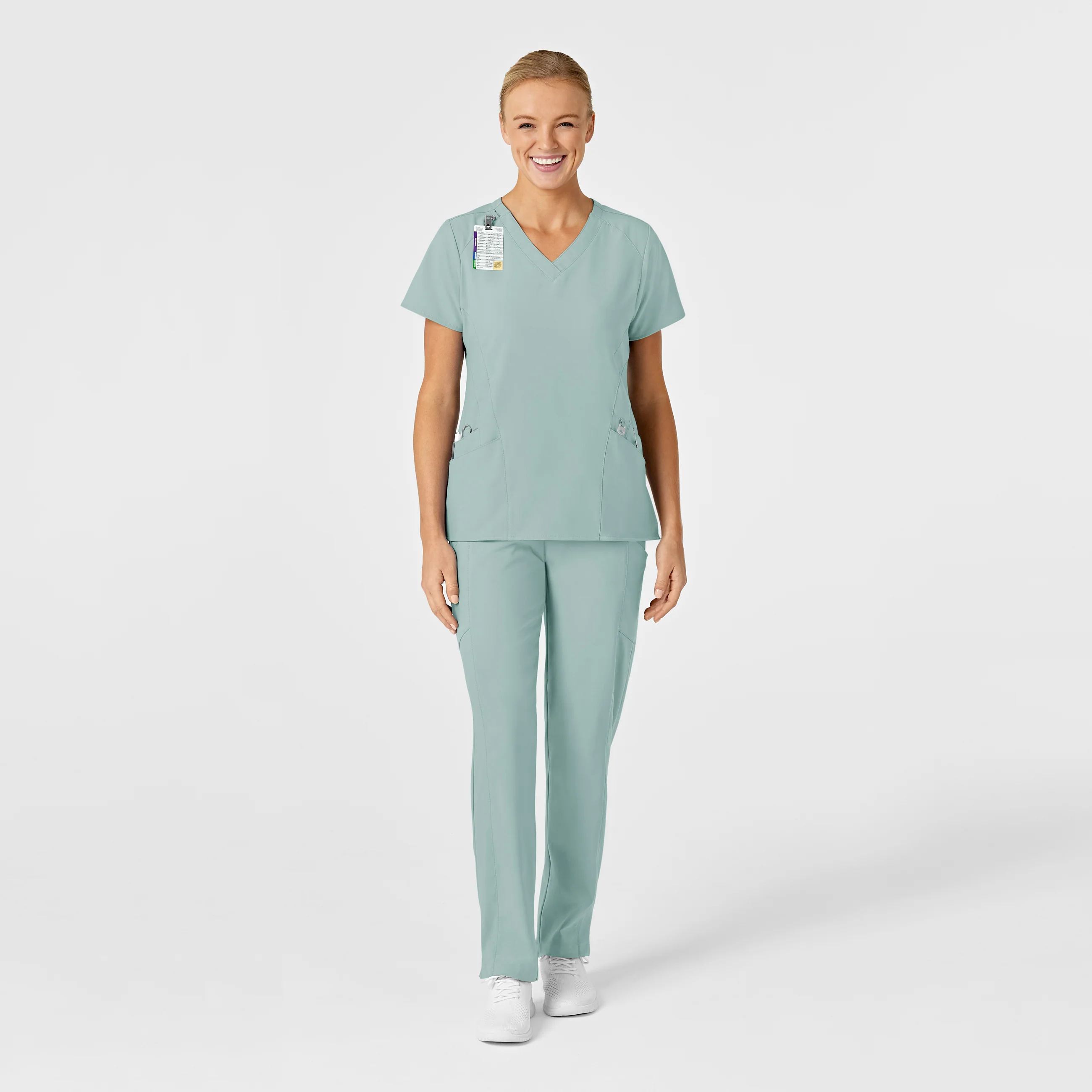 W123 Women's Stylized V-Neck Scrub Top - Sky Blue - Image 5